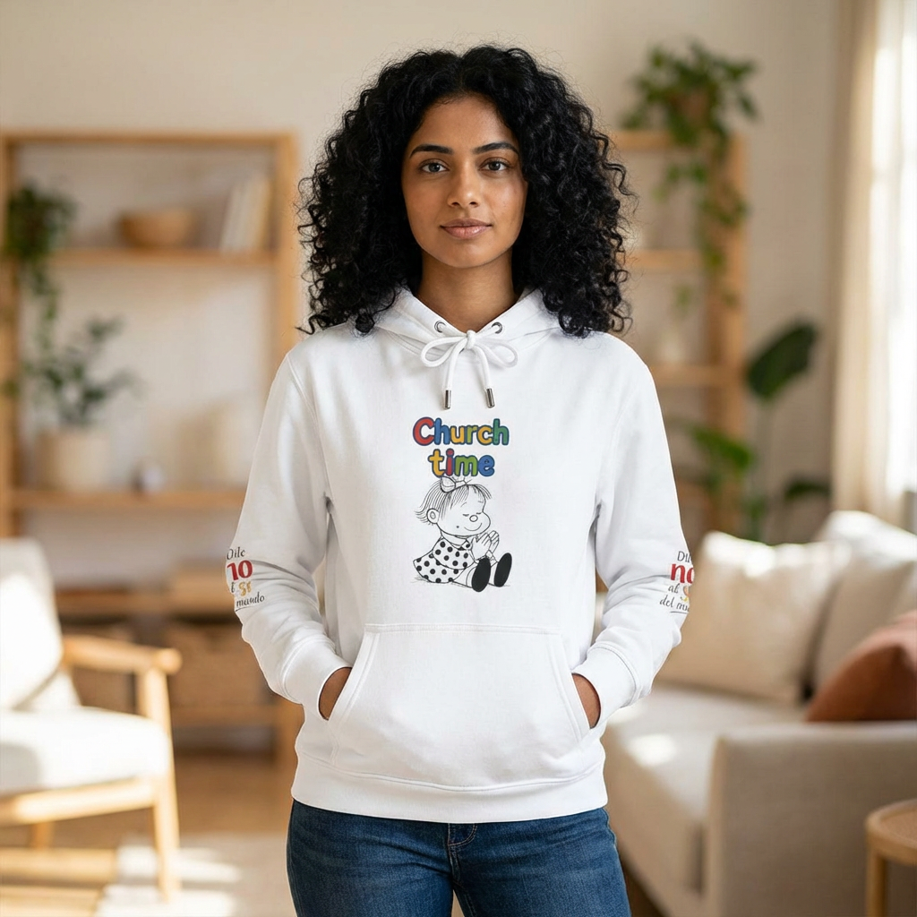 Church Time Hoodie — Cute Kids Illustration with Spanish Backquote product thumbnail image Church Time Hoodie — Cute Kids Illustration with Spanish Backquote product thumbnail image