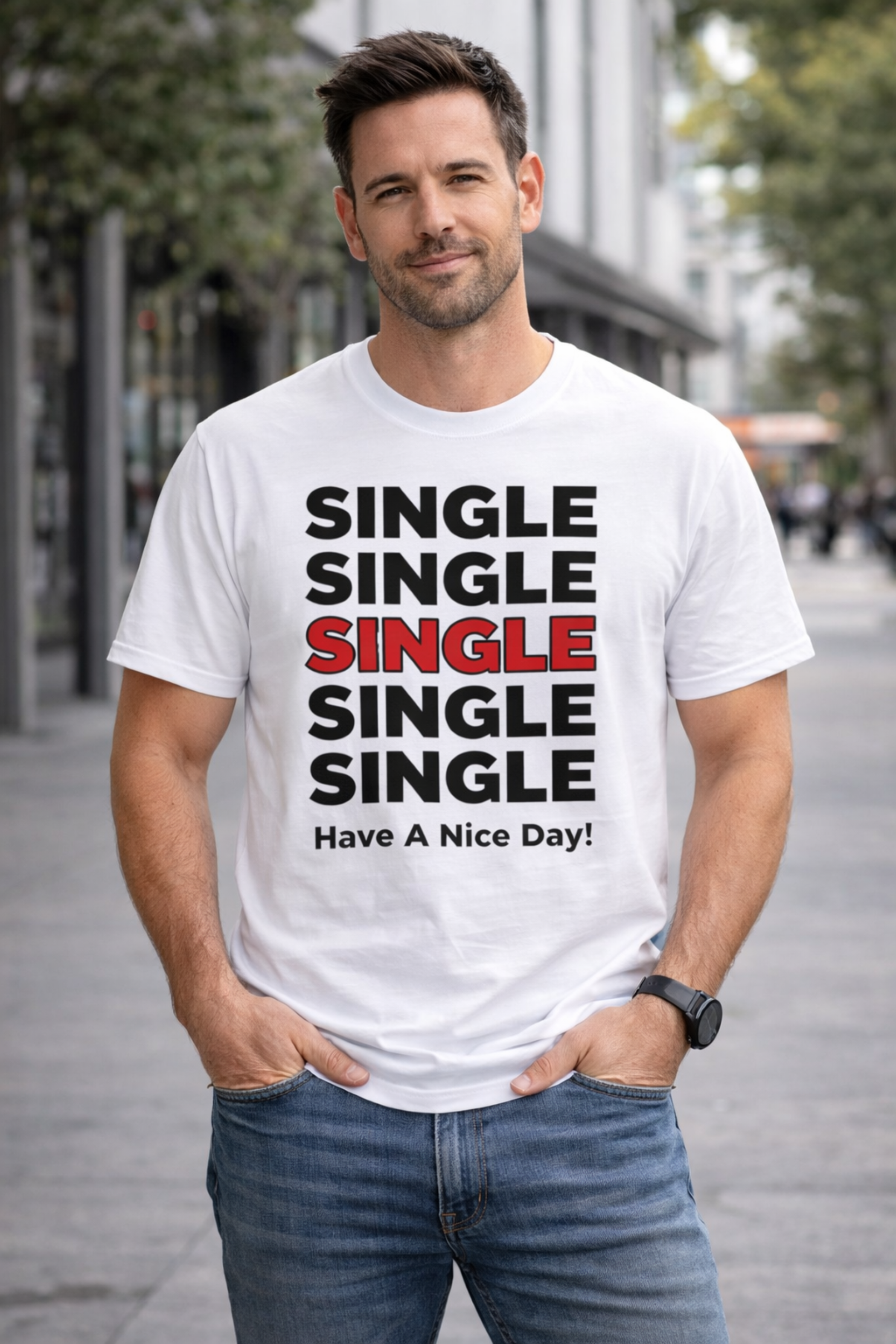 Single Single Single Graphic T-Shirt — "Have A Nice Day!"