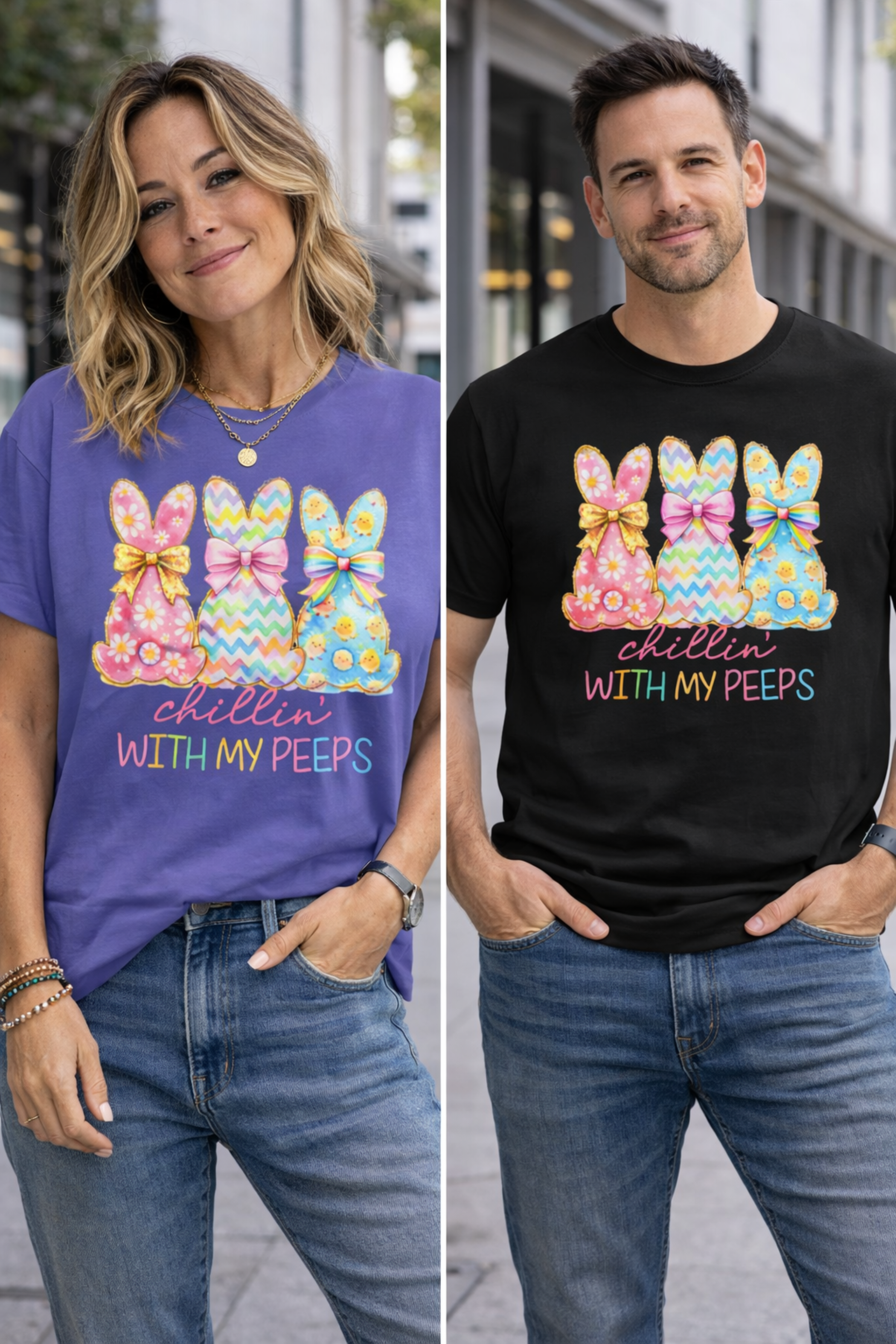 Easter Bunny Peeps T-Shirt — "Chillin' With My Peeps" Pastel Graphic Tee product thumbnail image
