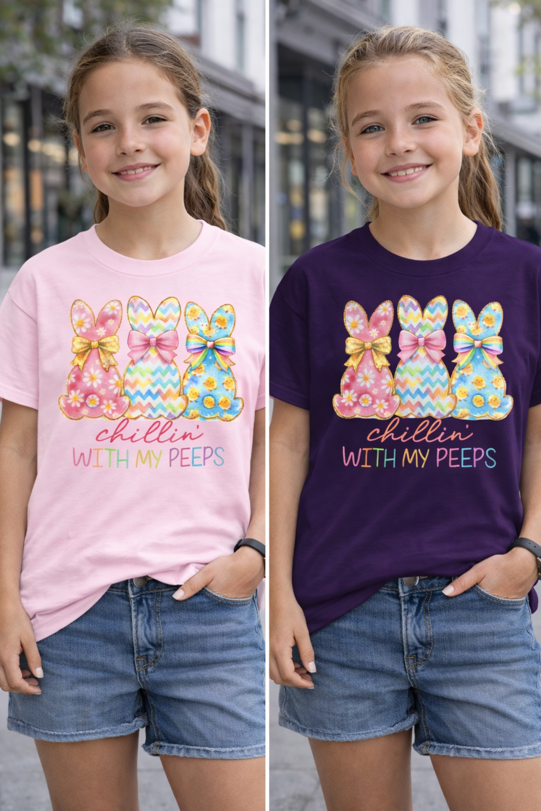 Kids Tee — "Chillin' With My Peeps" Pastel Easter Bunny Peep Design product thumbnail image Kids Tee — "Chillin' With My Peeps" Pastel Easter Bunny Peep Design product thumbnail image