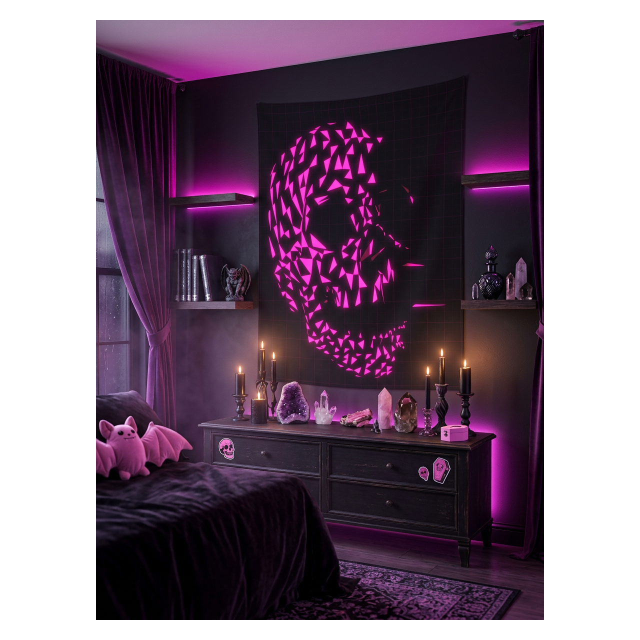 Pink Geometric Skull Wall Tapestry — Gothic Neon Skull Decor product thumbnail image