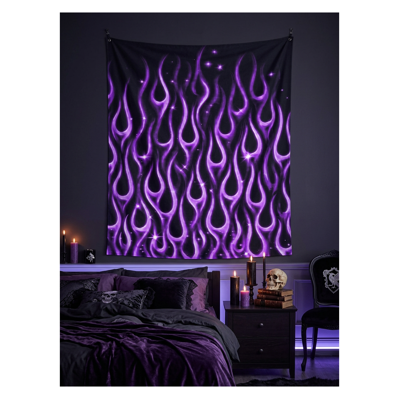 Purple Flame Wall Tapestry — Retro Sparkle Flame Pattern for Bedroom, Dorm & Gaming Room product thumbnail image Purple Flame Wall Tapestry — Retro Sparkle Flame Pattern for Bedroom, Dorm & Gaming Room product thumbnail image