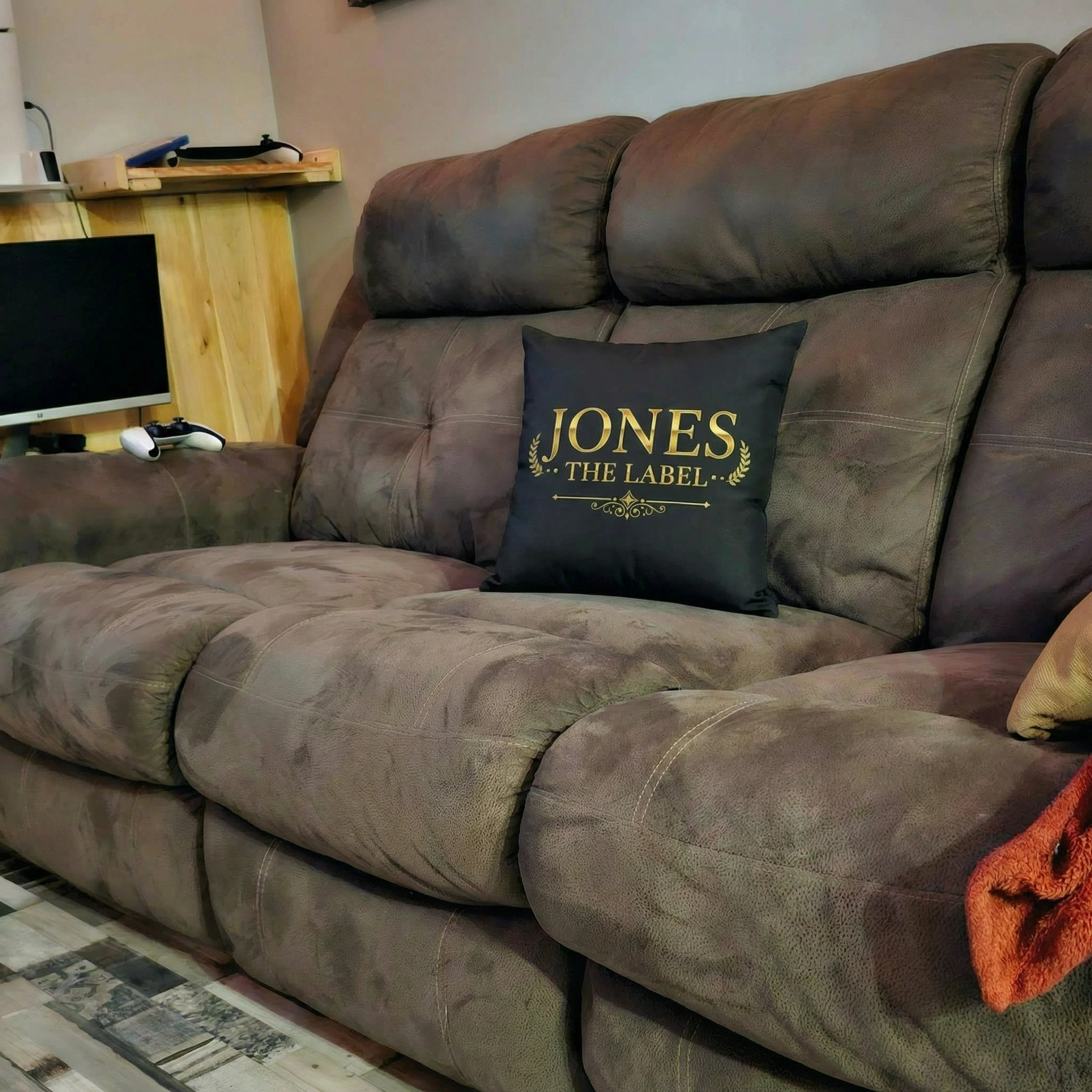 Personalized Accent Pillow — "JONES THE LABEL" Gold Monogram Throw Pillow product thumbnail image