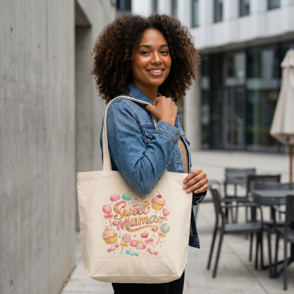  Sweet Mama Pastel Confectionery Canvas Tote — Spacious Cotton Market Bag product thumbnail image