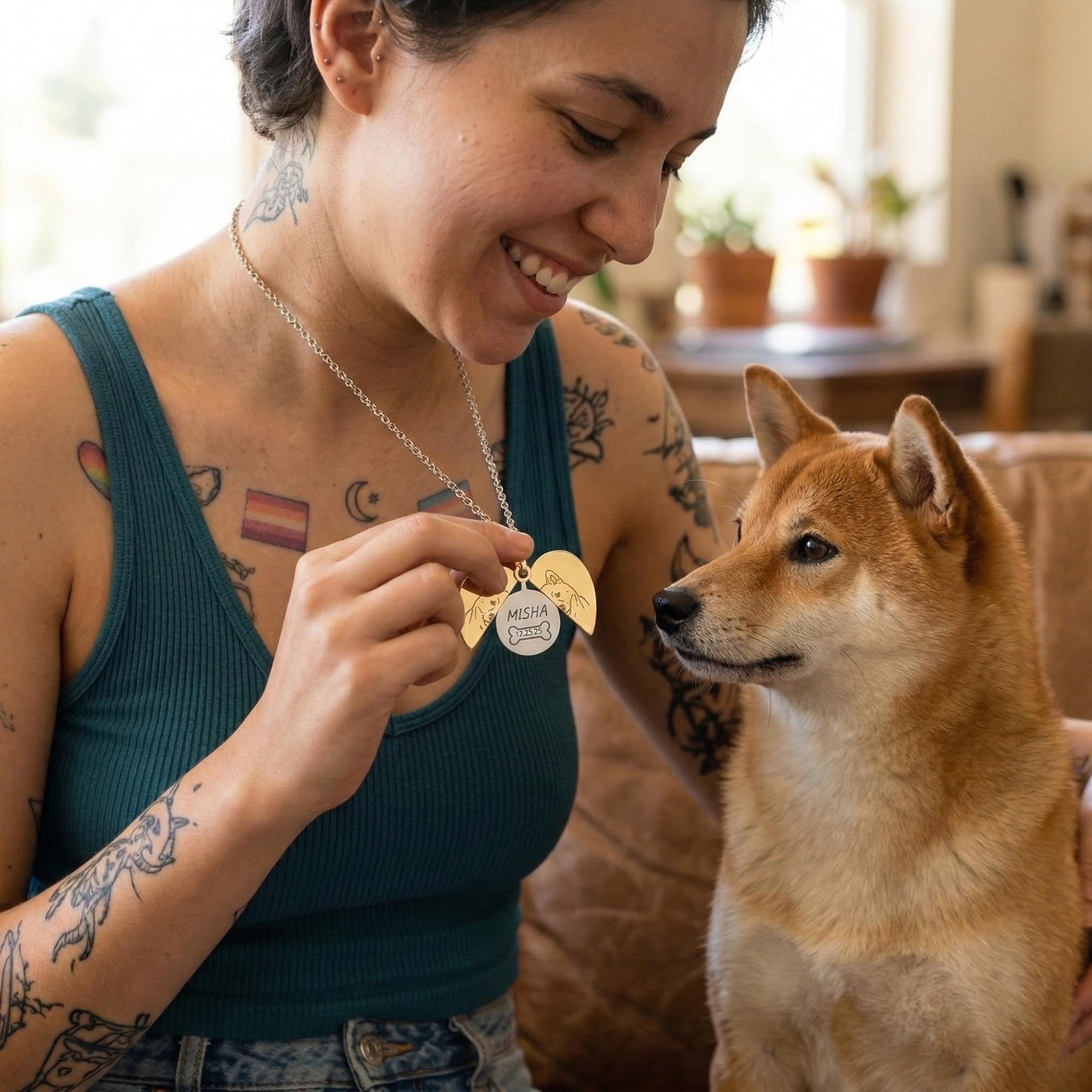 Custom Hidden Heart Necklace - Queer Pet Mom Mother's Day Gift - 316L Steel product thumbnail image