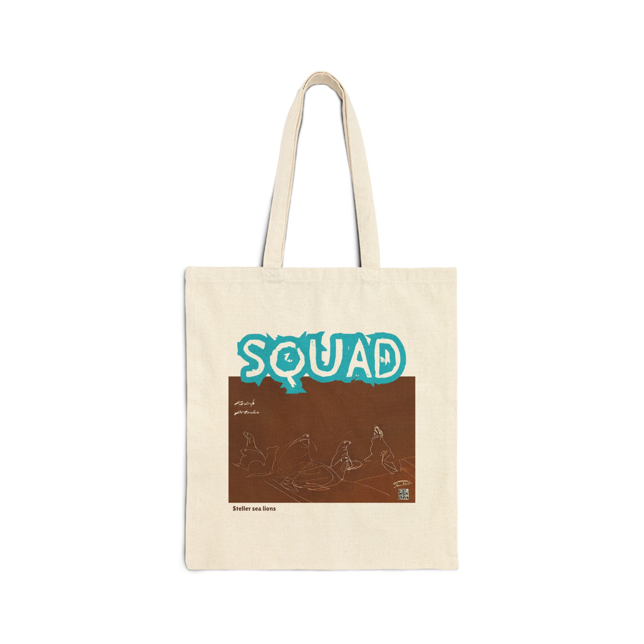 Steller Sea Lion "SQUAD" Kodiak Alaska Edition Canvas Art Tote Bag - Two color options product thumbnail image Steller Sea Lion "SQUAD" Kodiak Alaska Edition Canvas Art Tote Bag - Two color options product thumbnail image