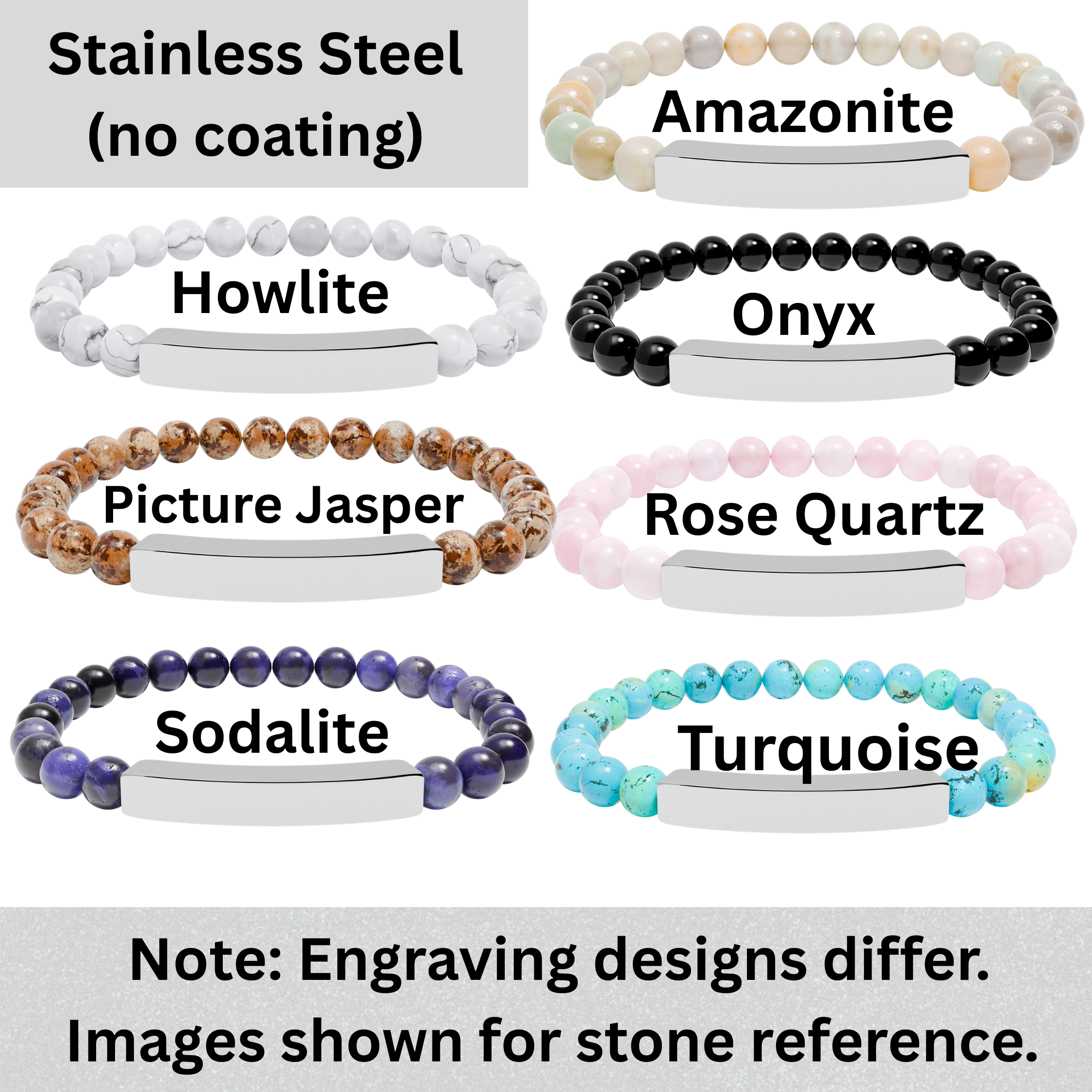 Engraved "Alaska" in Japanese Katakana Calligraphy -Natural Stone Stretch Bar Bracelet product thumbnail image