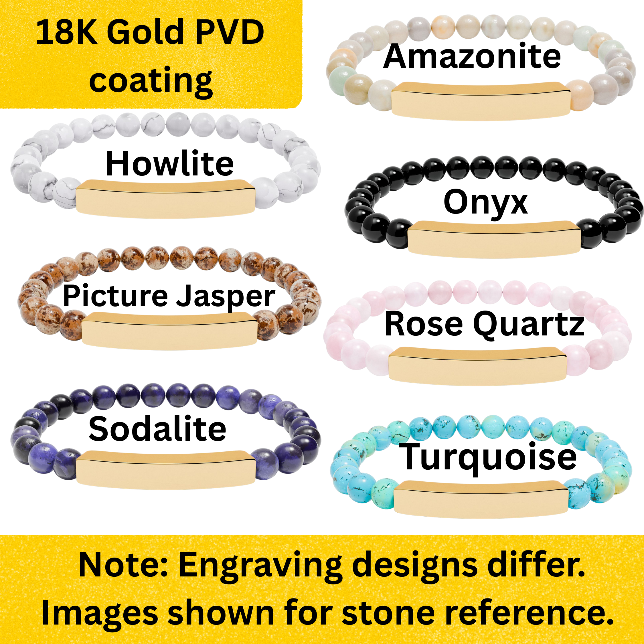 Engraved "Alaska" in Japanese Katakana Calligraphy -Natural Stone Stretch Bar Bracelet product thumbnail image Engraved "Alaska" in Japanese Katakana Calligraphy -Natural Stone Stretch Bar Bracelet product thumbnail image
