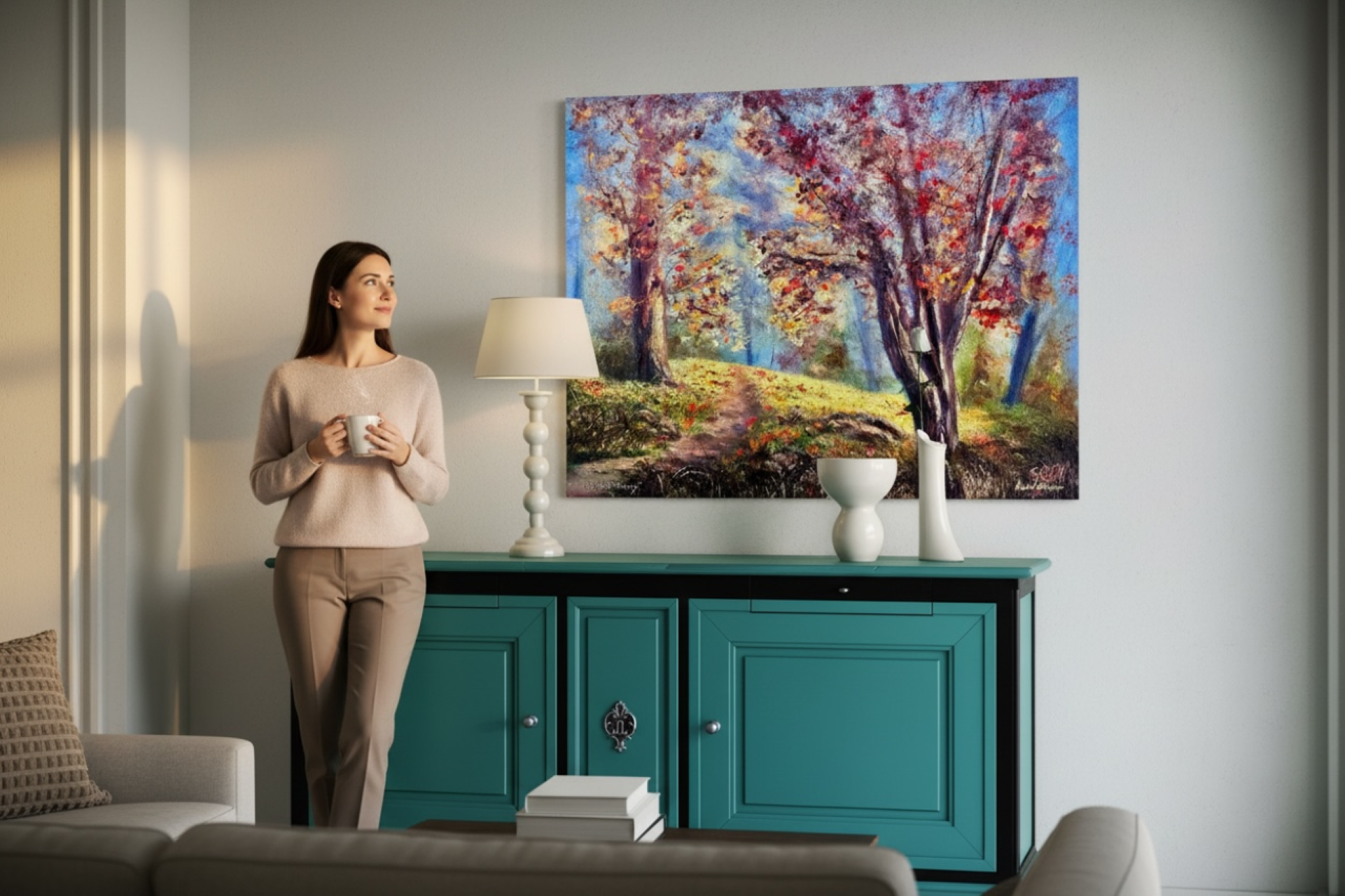 Path to Autumn Canvas Wall Art — 16x20 Matte Stretched Autumn Landscape product thumbnail image