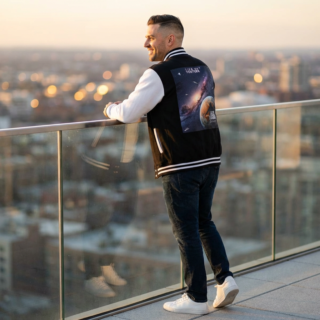 Alex Phasma Games — "Live from Space" Varsity Jacket product thumbnail image Alex Phasma Games — "Live from Space" Varsity Jacket product thumbnail image