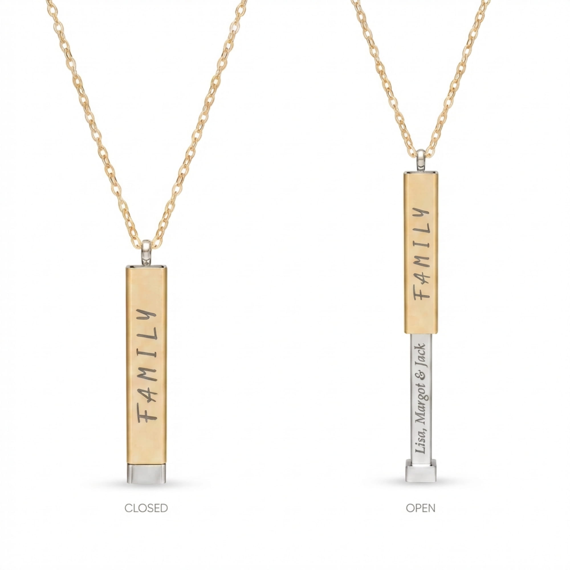Secret Message Pendant Engraved The "Secret Family" Sliding Bar Necklace: A Gift for Mother’s Day, Anniversary, or Birthday. product thumbnail image Secret Message Pendant Engraved The "Secret Family" Sliding Bar Necklace: A Gift for Mother’s Day, Anniversary, or Birthday. product thumbnail image