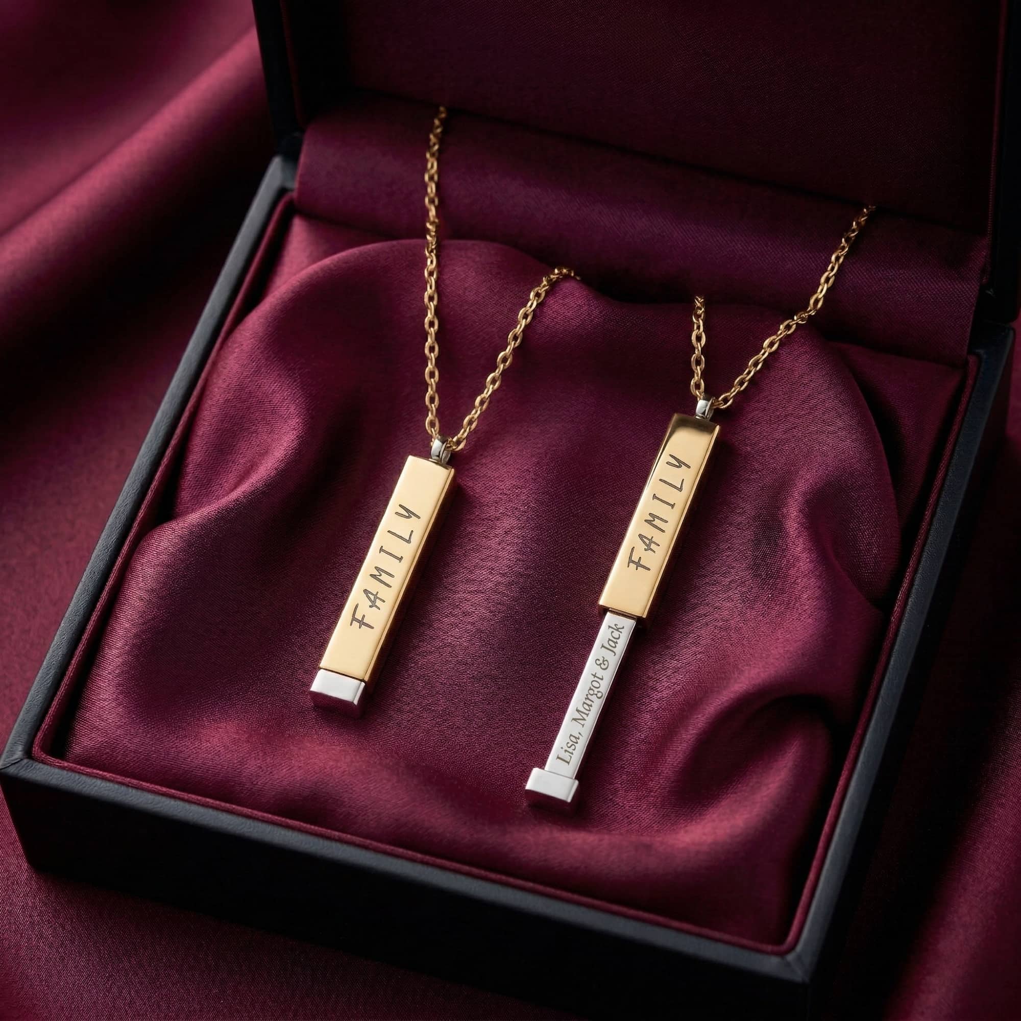 Secret Message Pendant Engraved The "Secret Family" Sliding Bar Necklace: A Gift for Mother’s Day, Anniversary, or Birthday. product thumbnail image Secret Message Pendant Engraved The "Secret Family" Sliding Bar Necklace: A Gift for Mother’s Day, Anniversary, or Birthday. product thumbnail image
