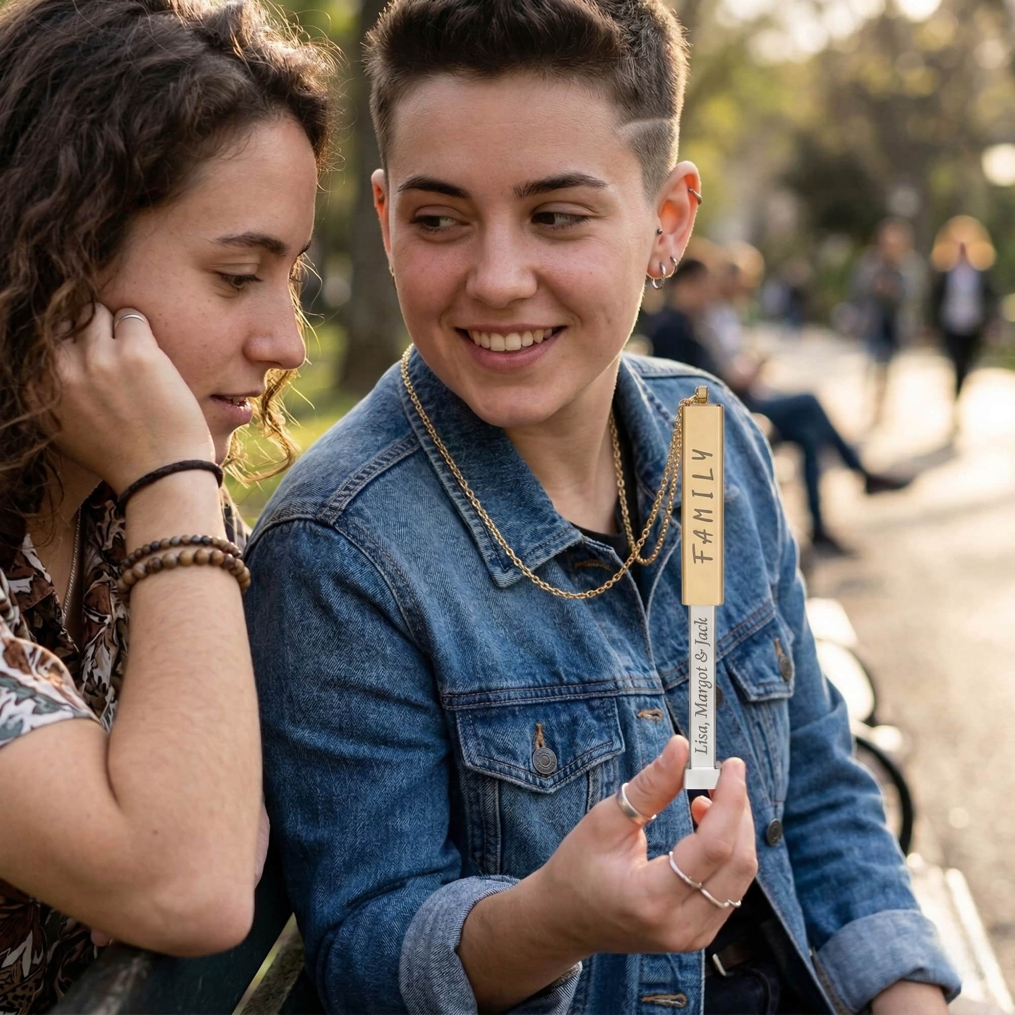 Secret Message Pendant Engraved The "Secret Family" Sliding Bar Necklace: A Gift for Mother’s Day, Anniversary, or Birthday. product thumbnail image Secret Message Pendant Engraved The "Secret Family" Sliding Bar Necklace: A Gift for Mother’s Day, Anniversary, or Birthday. product thumbnail image
