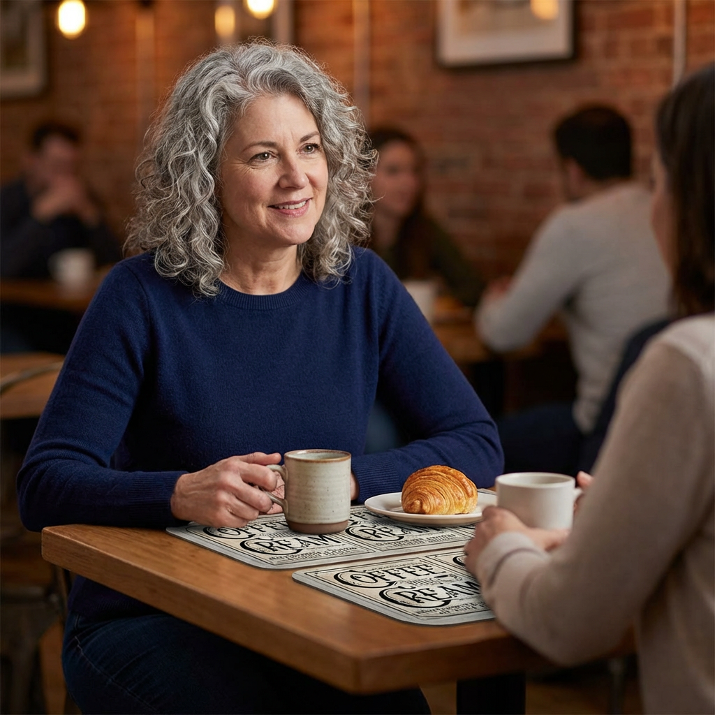 Custom-Leather Placemat — Vintage “Coffee with Cream” Retro Café Design product thumbnail image
