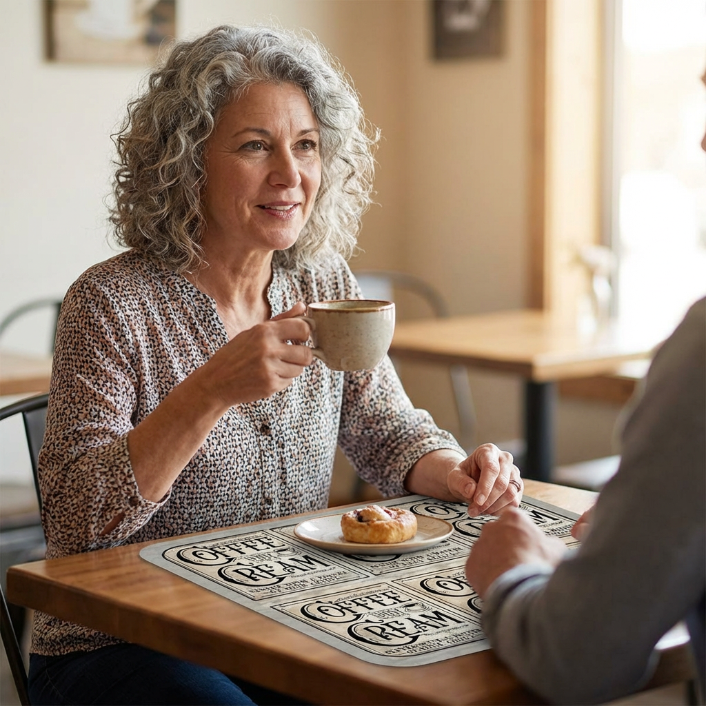 Custom-Leather Placemat — Vintage “Coffee with Cream” Retro Café Design product thumbnail image