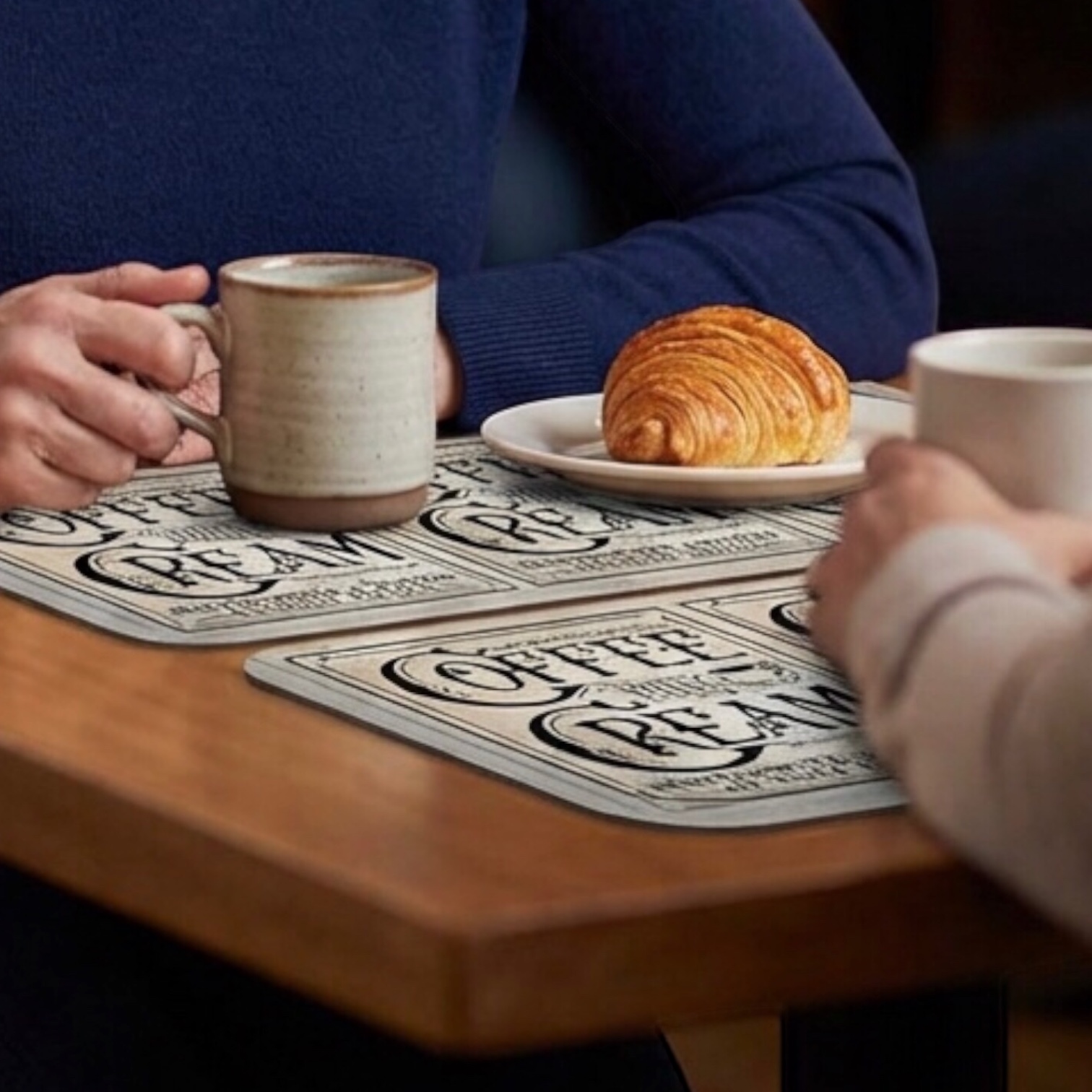 Custom-Leather Placemat — Vintage “Coffee with Cream” Retro Café Design product thumbnail image