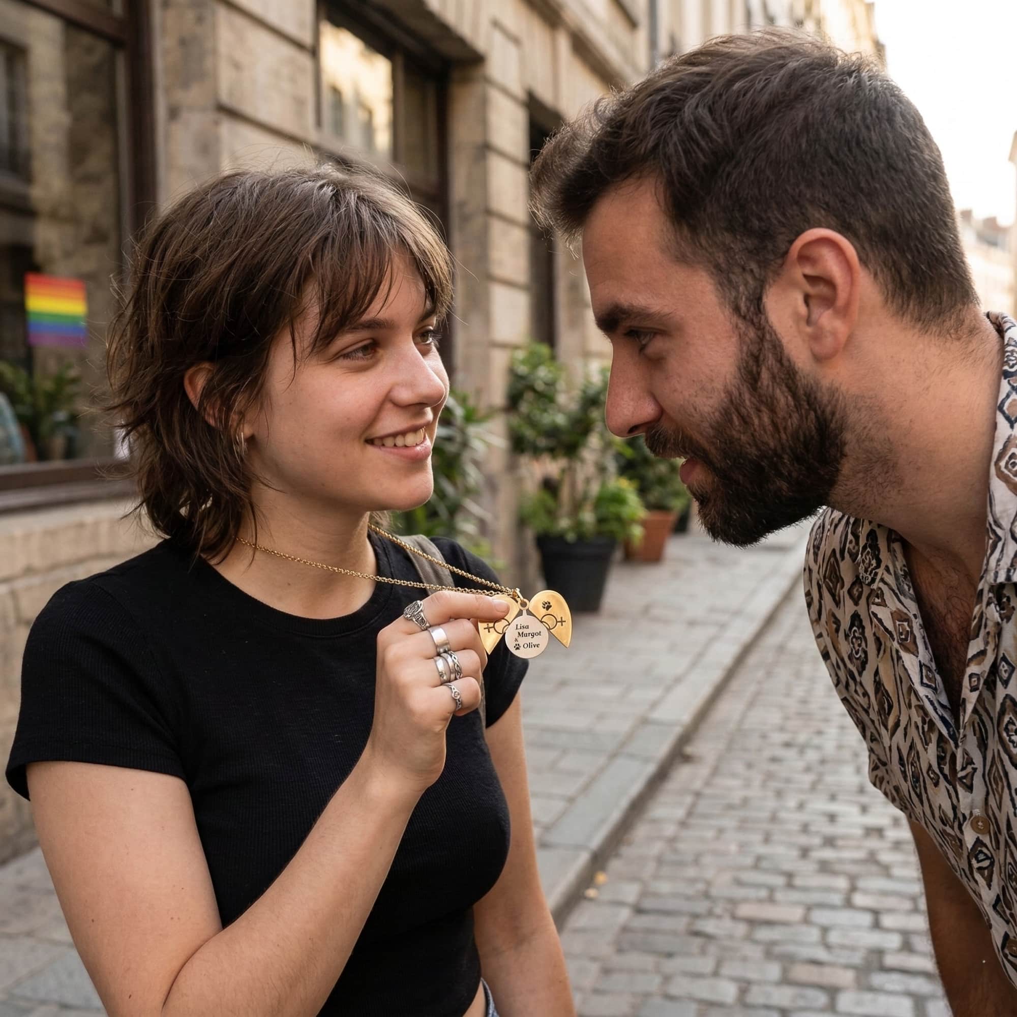 Personalized Lesbian Couple &amp; Pet Name Hidden Message Necklace - Perfect for Queer Couples &amp; Pet Lovers Gift for Mother's Day Anniversary or Wedding  product thumbnail image
