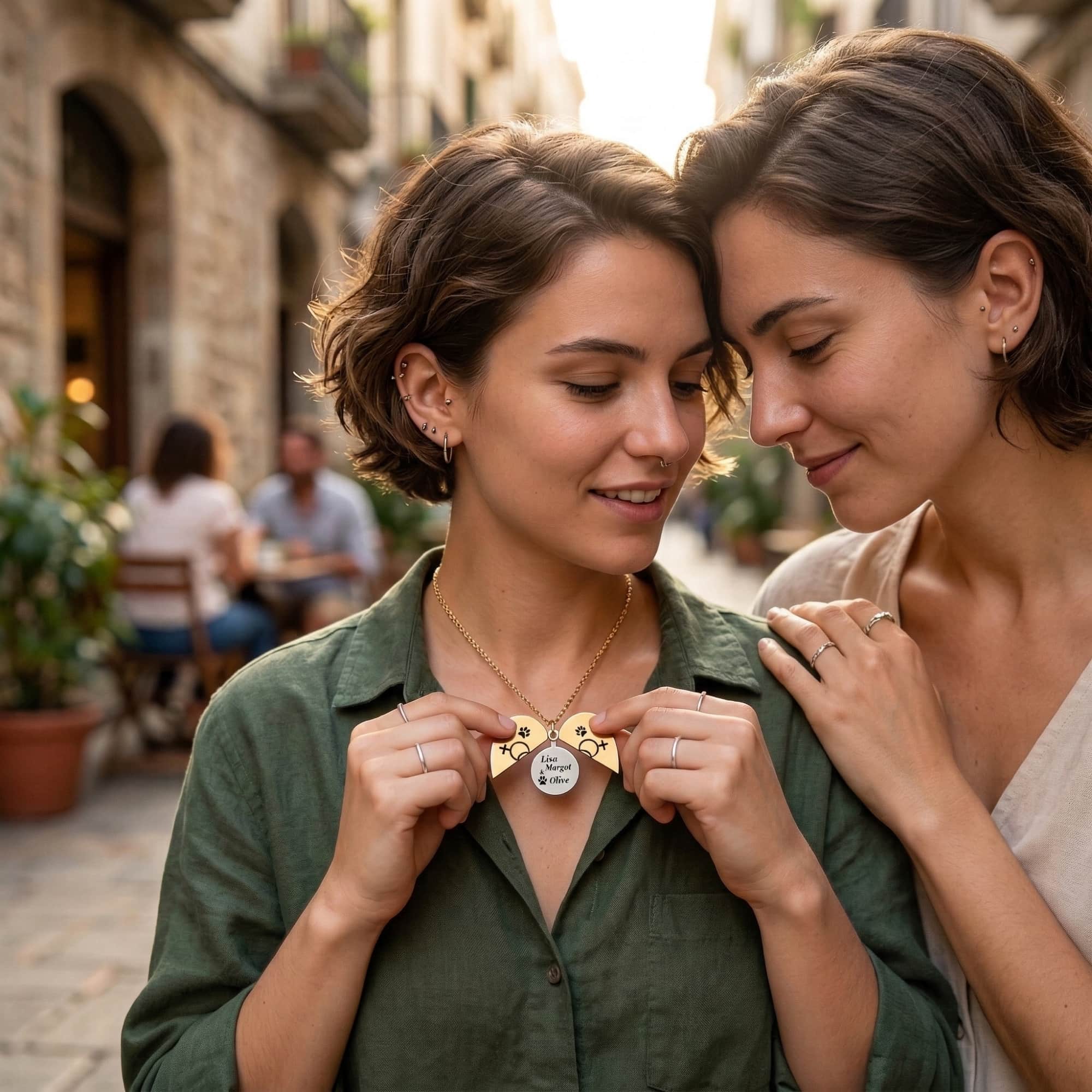 Personalized Lesbian Couple &amp; Pet Name Hidden Message Necklace - Perfect for Queer Couples &amp; Pet Lovers Gift for Mother's Day Anniversary or Wedding  product thumbnail image