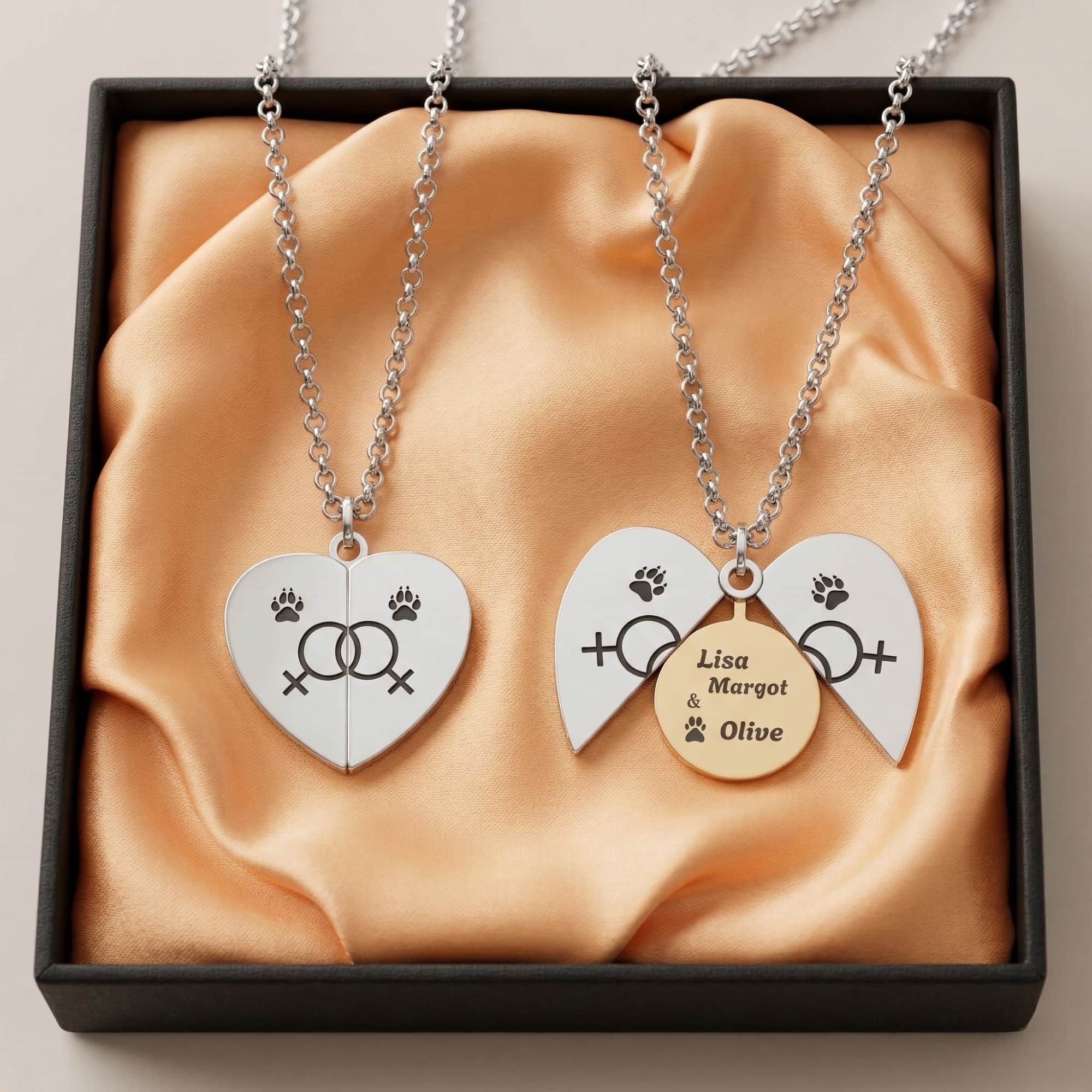Personalized Lesbian Couple &amp; Pet Name Hidden Message Necklace - Perfect for Queer Couples &amp; Pet Lovers Gift for Mother's Day Anniversary or Wedding  product thumbnail image