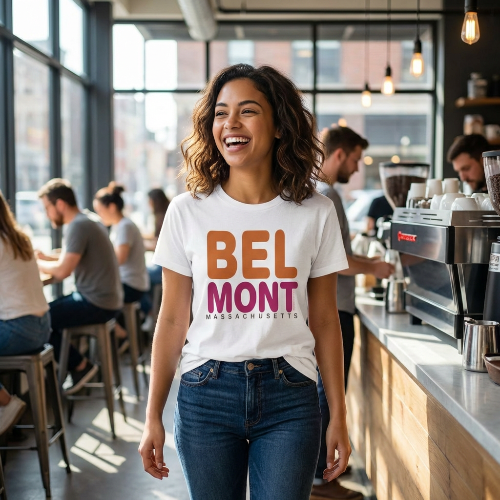Belmont Massachusetts Retro Bold Color Tee - not dollar store junk, our shirts are 100% heavy cotton you'll wear over and over - FREE SHIPPING. product thumbnail image