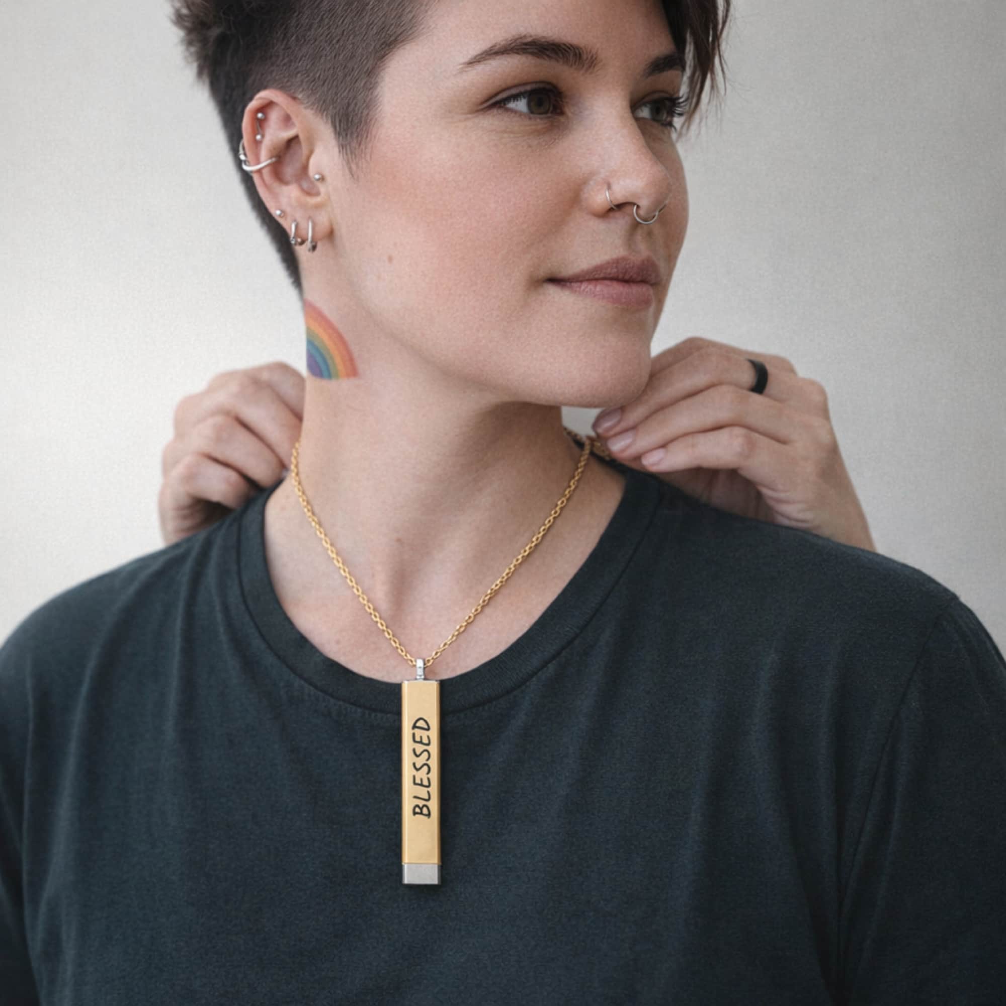 "Blessed" Queer Pet Mom Necklace - Custom Hidden Message Sliding Bar product thumbnail image