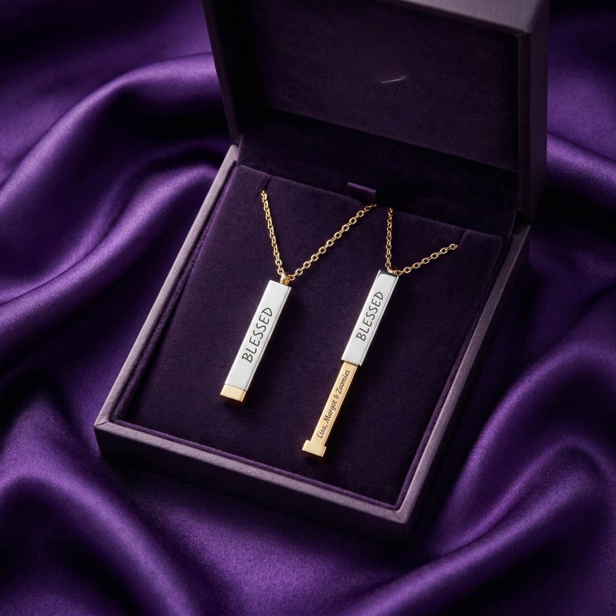 "Blessed" Queer Pet Mom Necklace - Custom Hidden Message Sliding Bar