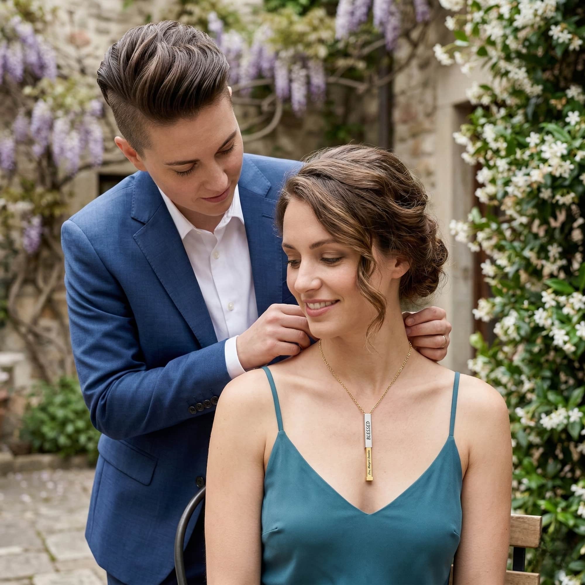 "Blessed" Queer Pet Mom Necklace - Custom Hidden Message Sliding Bar product thumbnail image "Blessed" Queer Pet Mom Necklace - Custom Hidden Message Sliding Bar product thumbnail image