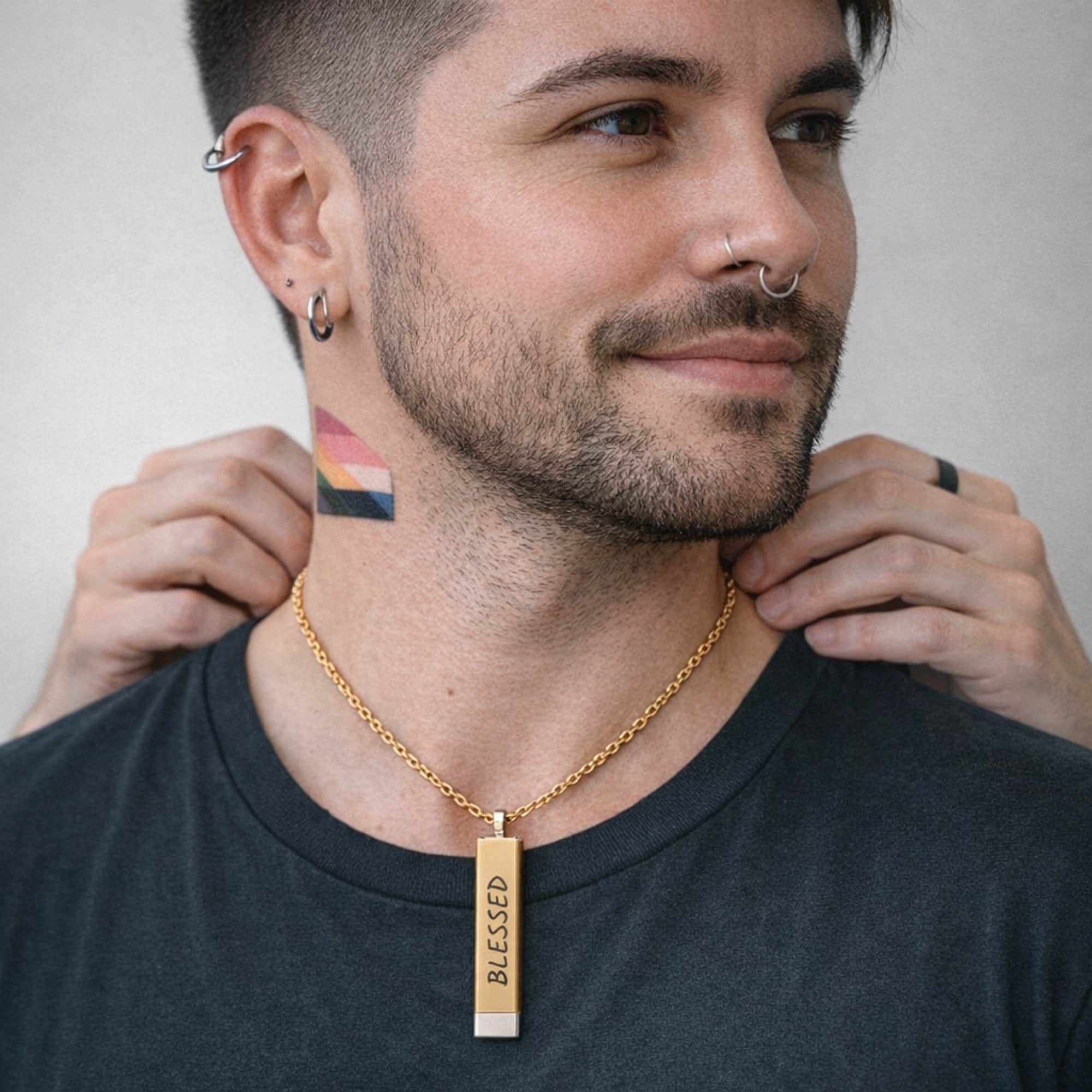 "Blessed" Queer Pet Mom Necklace - Custom Hidden Message Sliding Bar product thumbnail image "Blessed" Queer Pet Mom Necklace - Custom Hidden Message Sliding Bar product thumbnail image