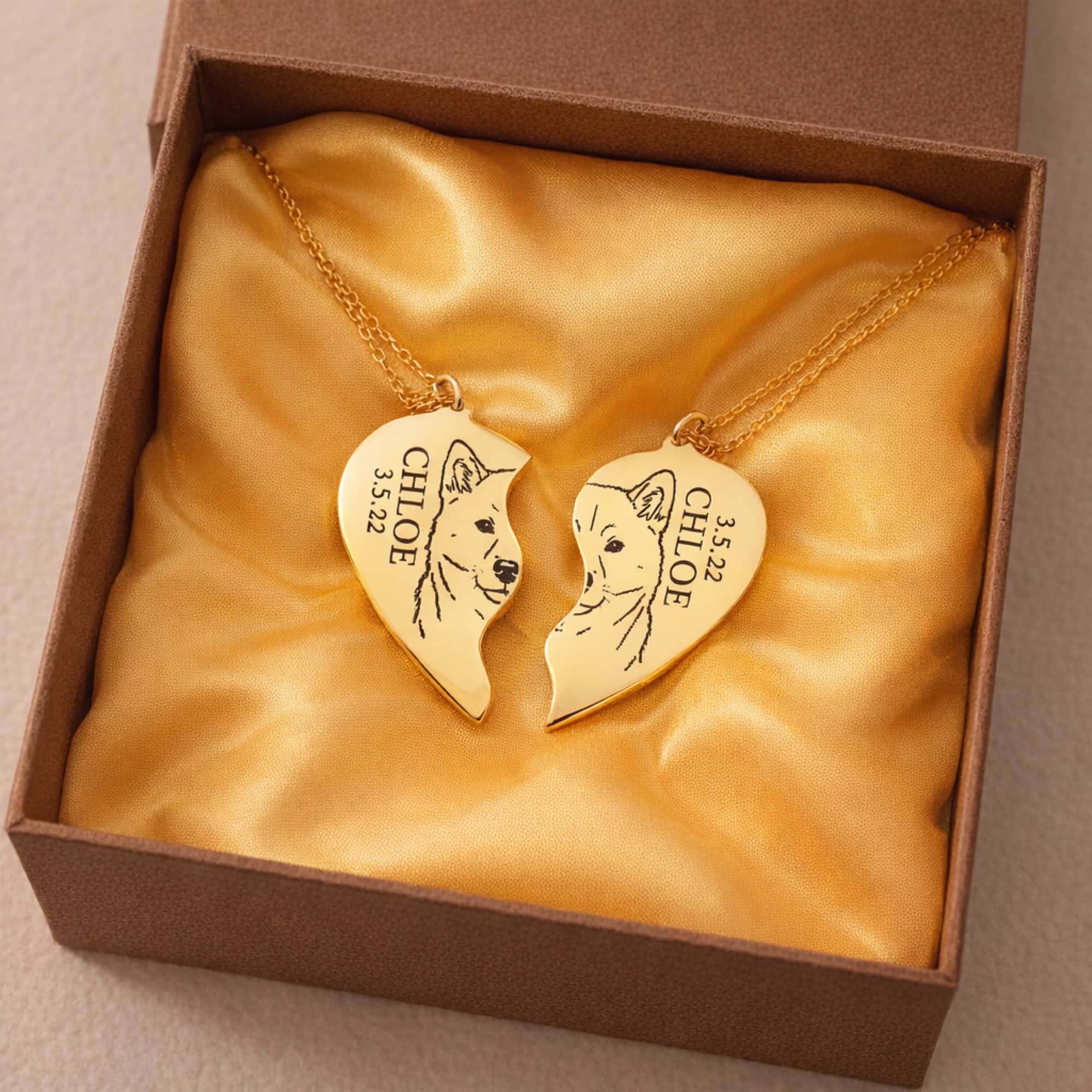 Custom Queer Couple &amp; Pet Heart Necklace - Break-Apart Set (316L Steel) product thumbnail image