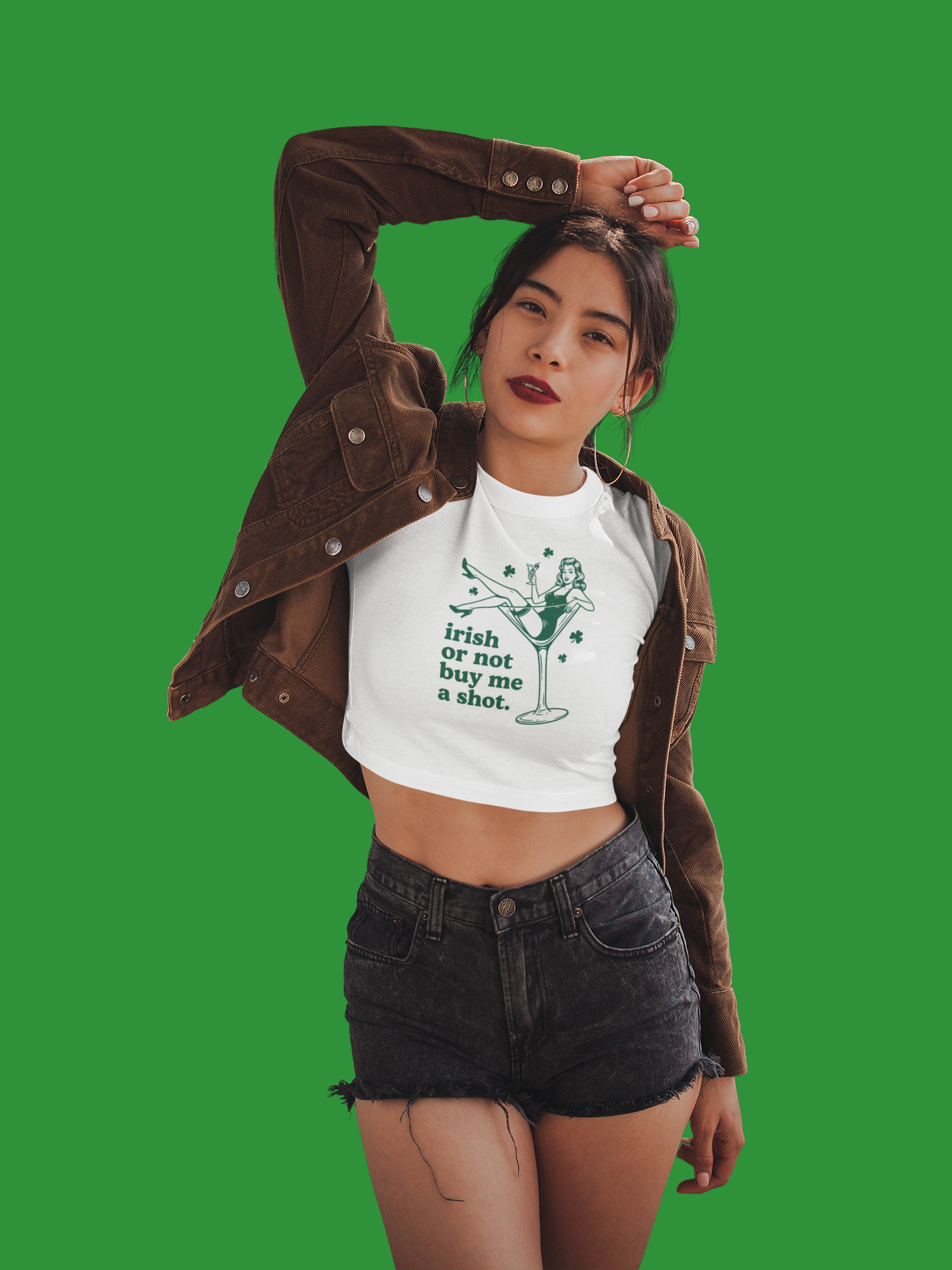 Saint Patrick’s Day Baby Tee - Irish Or Not Buy Me A Shot Crop Top, Funny Saint Patrick’s Day Cropped Y2K Style, St Paddy Party Drinking Shirt for Girls, Shamrock Irish Graphic T-Shirt, Cute Casual... product thumbnail image