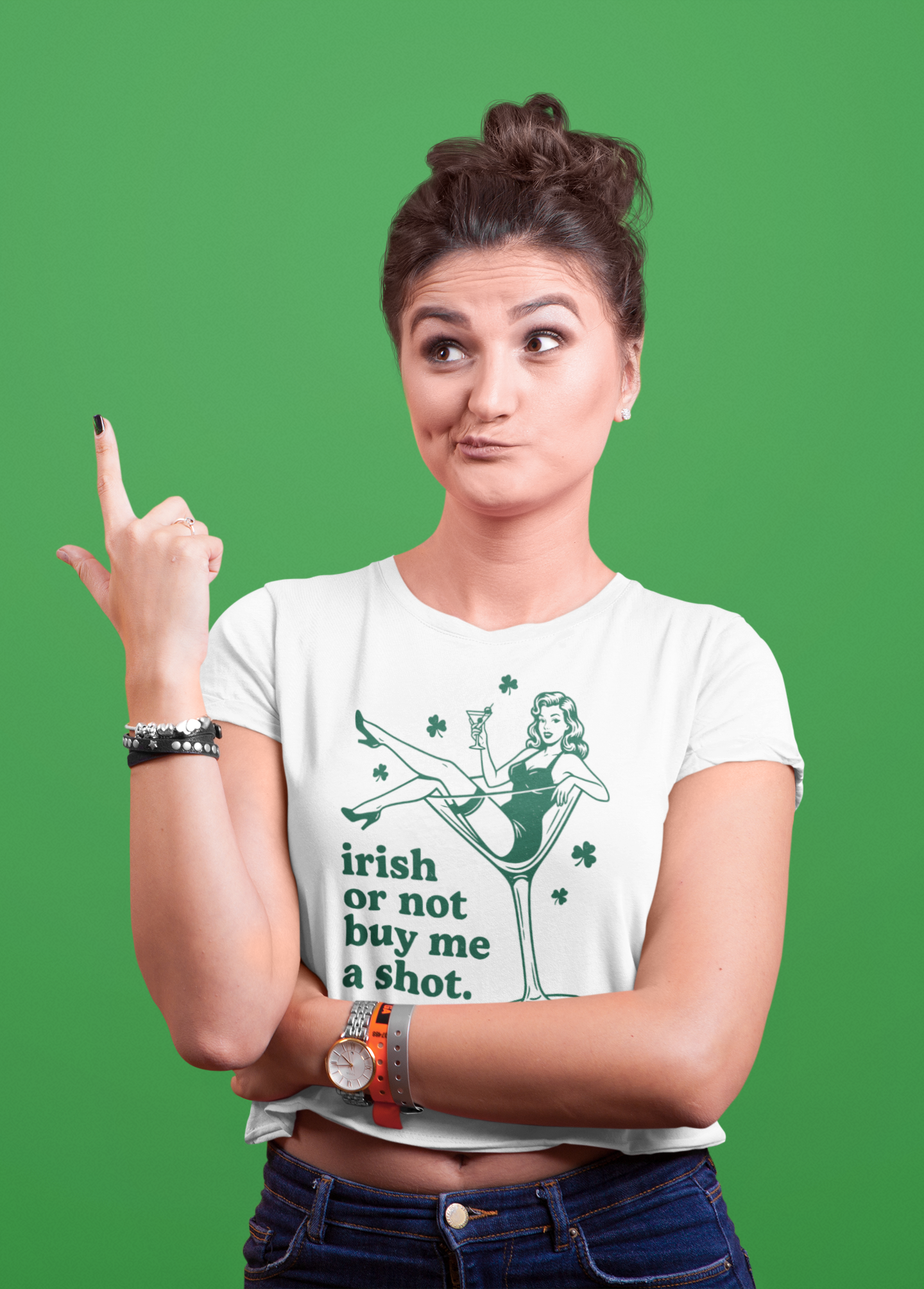 Saint Patrick’s Day Baby Tee - Irish Or Not Buy Me A Shot Crop Top, Funny Saint Patrick’s Day Cropped Y2K Style, St Paddy Party Drinking Shirt for Girls, Shamrock Irish Graphic T-Shirt, Cute Casual... product thumbnail image