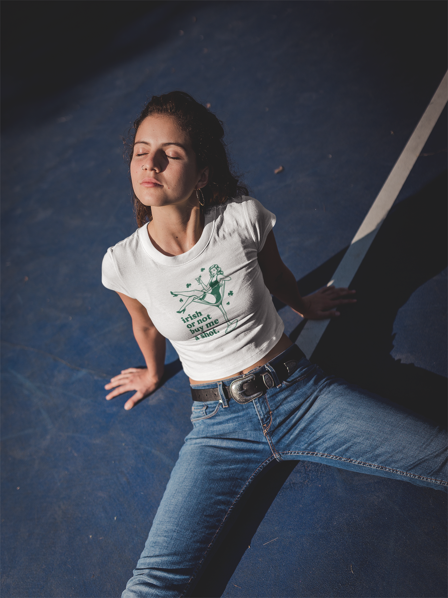 Saint Patrick’s Day Baby Tee - Irish Or Not Buy Me A Shot Crop Top, Funny Saint Patrick’s Day Cropped Y2K Style, St Paddy Party Drinking Shirt for Girls, Shamrock Irish Graphic T-Shirt, Cute Casual... product thumbnail image