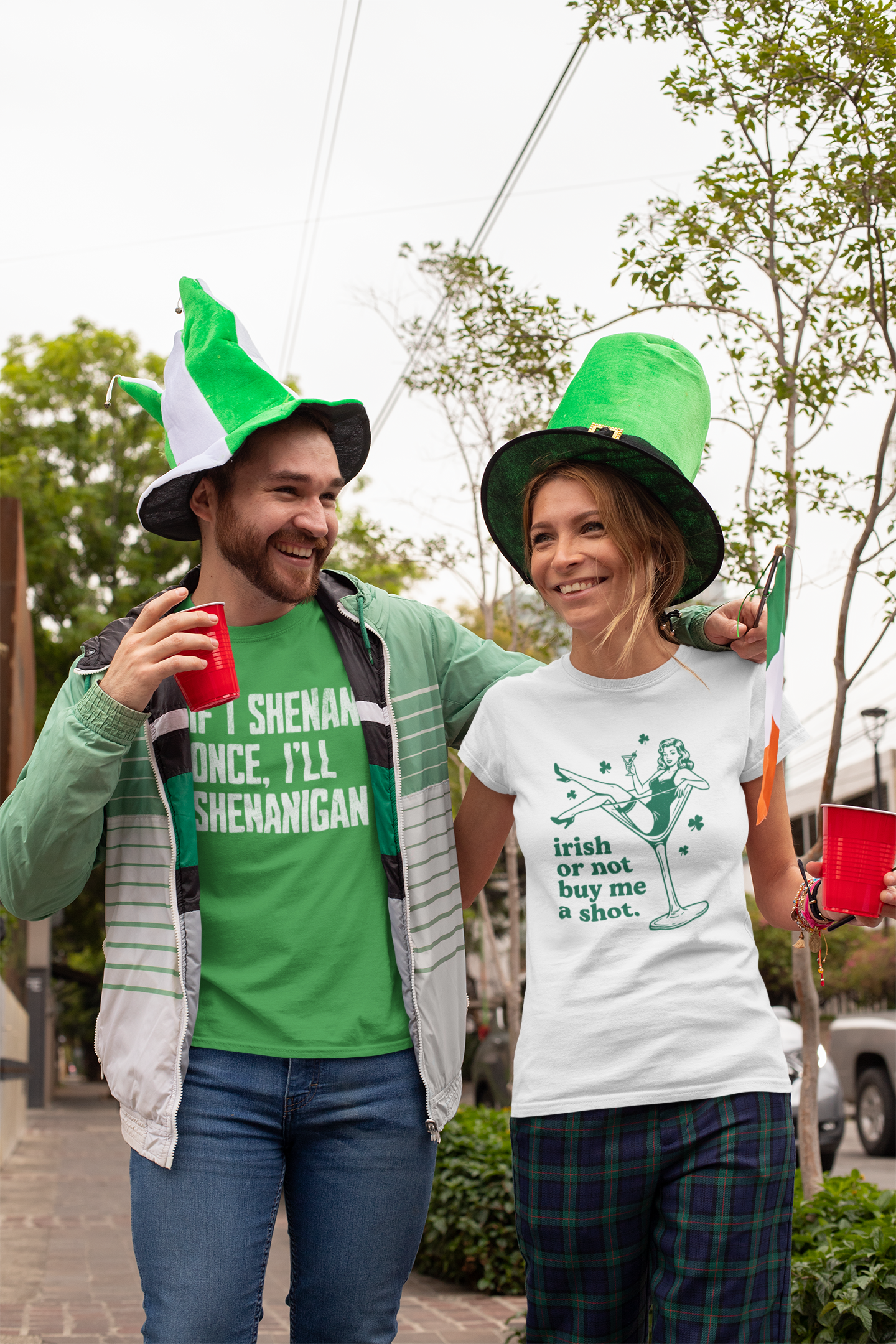 Irish or Not Buy Me a Shot Funny Graphic St. Paddy's Day T-Shirt | St. Patrick's Day Pinup Design, Irish Holiday, Womenswear, Girls Night Out product thumbnail image Irish or Not Buy Me a Shot Funny Graphic St. Paddy's Day T-Shirt | St. Patrick's Day Pinup Design, Irish Holiday, Womenswear, Girls Night Out product thumbnail image