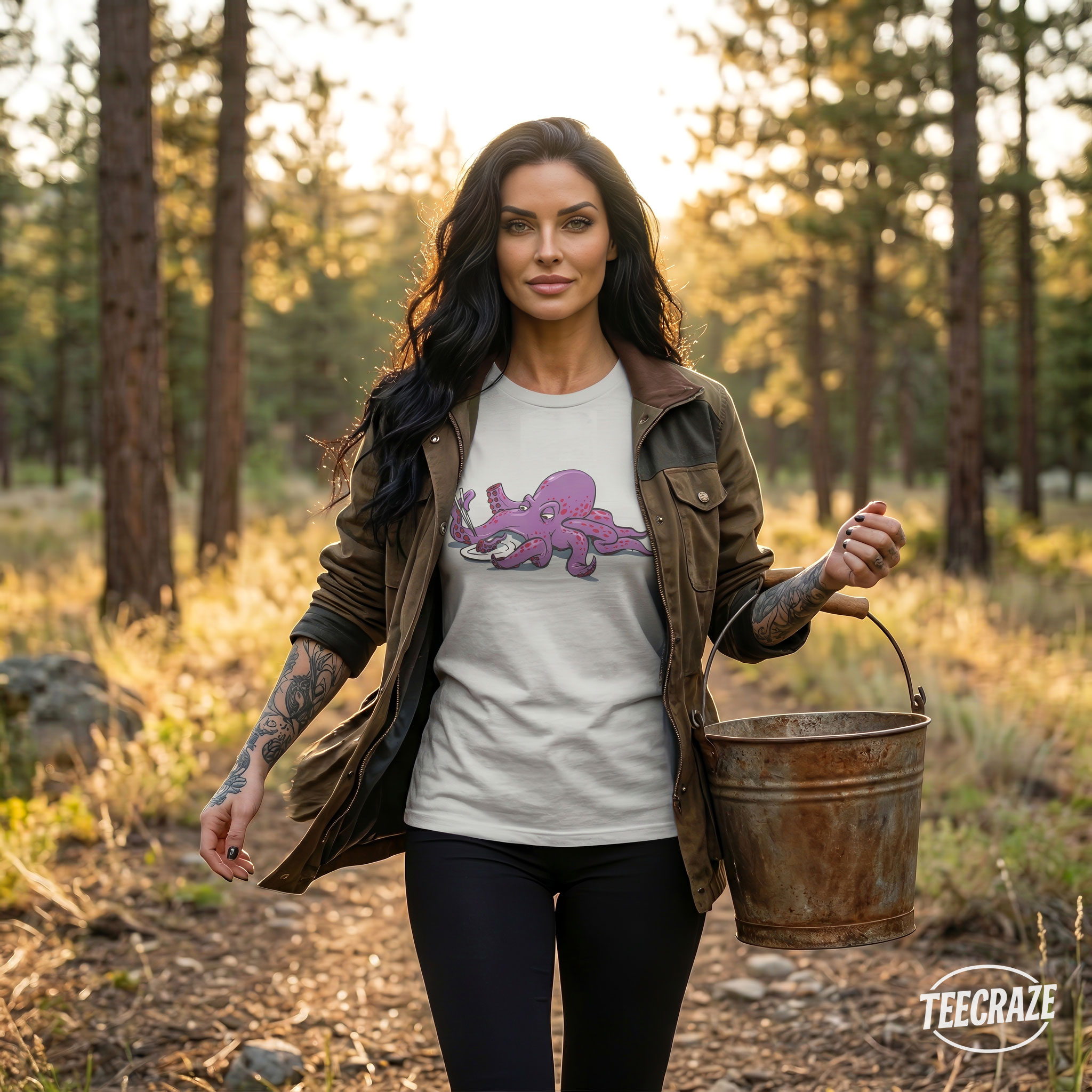 Calamari Cannibal – Funny Octopus Eating Calamari Sushi Unisex T-Shirt product thumbnail image