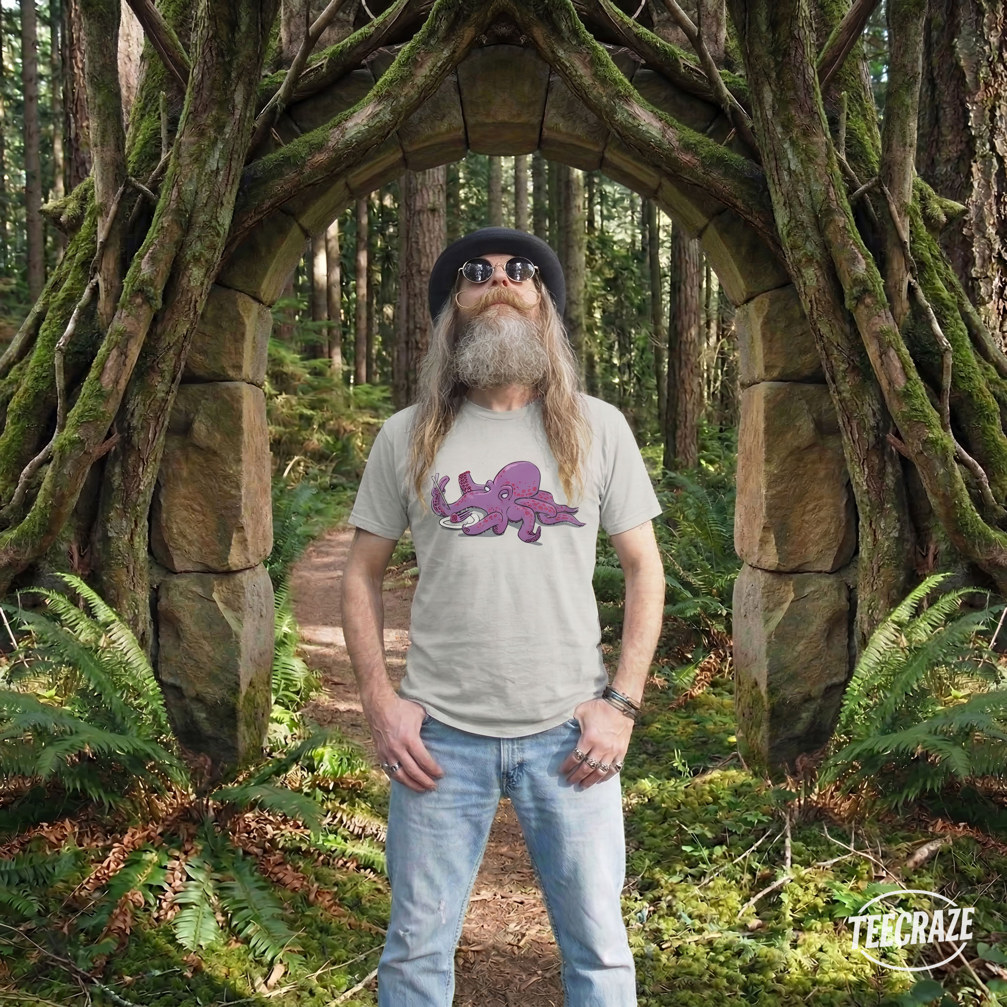 Calamari Cannibal – Funny Octopus Eating Calamari Sushi Unisex T-Shirt product thumbnail image