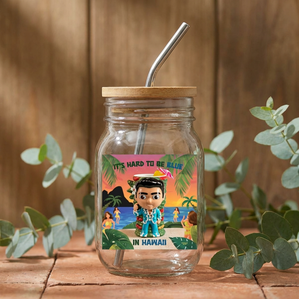 Hard to be Blue in Hawaii Glass — 16oz Engraved Mason Jar with Straw product thumbnail image Hard to be Blue in Hawaii Glass — 16oz Engraved Mason Jar with Straw product thumbnail image