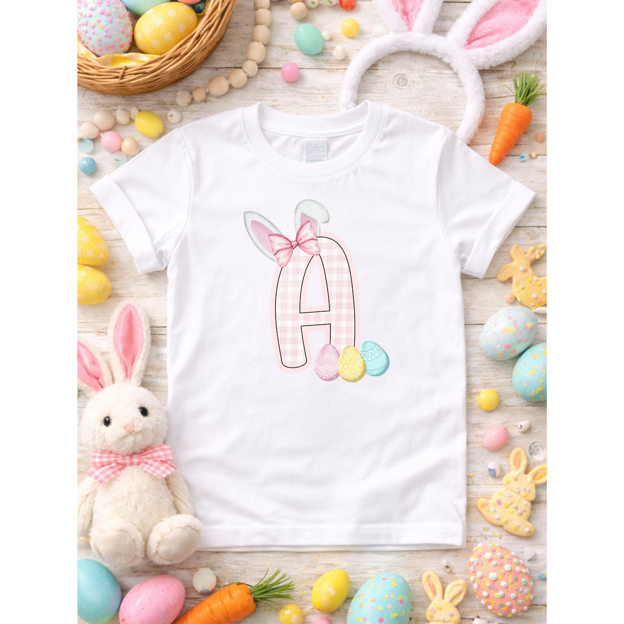 Easter Pink Bow Initial Infant Tee Easter Pink Bow Initial Infant Tee