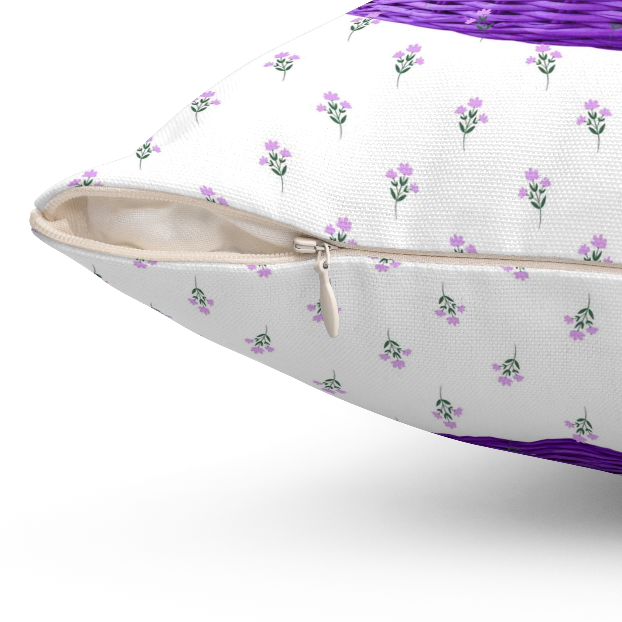 Fluffy Ragdoll Cat in Floral Basket Pillow | Square Polyester Throw Pillow product thumbnail image