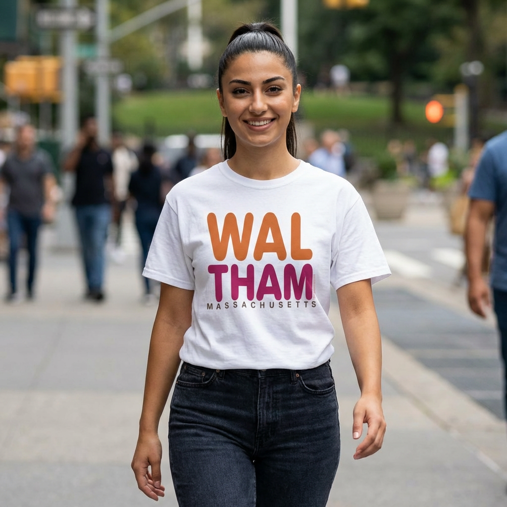 Waltham Massachusetts Retro Bold Color Tee - not dollar store junk, our shirts are 100% heavy cotton you'll wear over and over - FREE SHIPPING. product thumbnail image