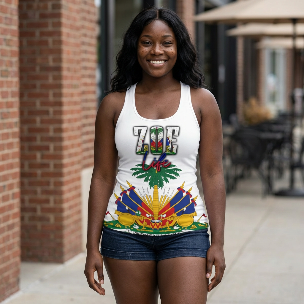 ZOE Life - White Haitian Pride Racerback Dress, Summer Fashion, Festival Wear, Tropical Vibes, Caribbean Style, Beach Day Outfit product thumbnail image ZOE Life - White Haitian Pride Racerback Dress, Summer Fashion, Festival Wear, Tropical Vibes, Caribbean Style, Beach Day Outfit product thumbnail image