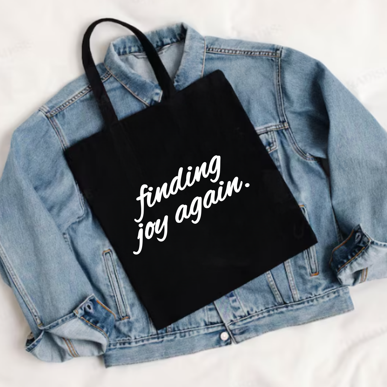 Finding Joy Again Black Canvas Tote  product thumbnail image