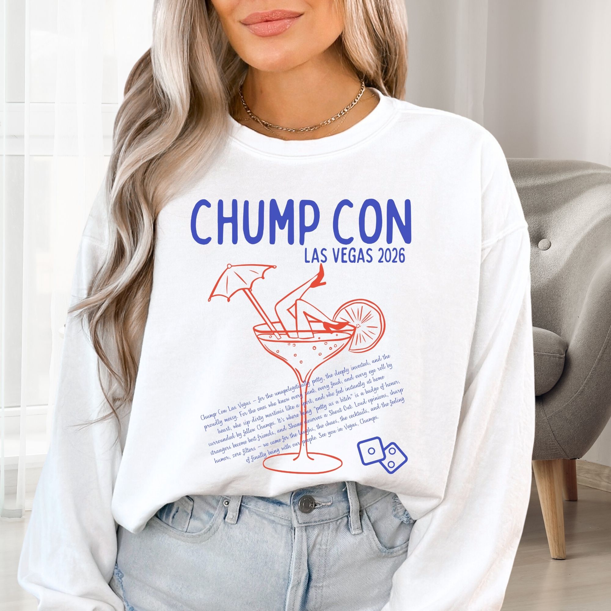 Chump Con Las Vegas Party Gal Cozy Sweatshirt product thumbnail image Chump Con Las Vegas Party Gal Cozy Sweatshirt product thumbnail image