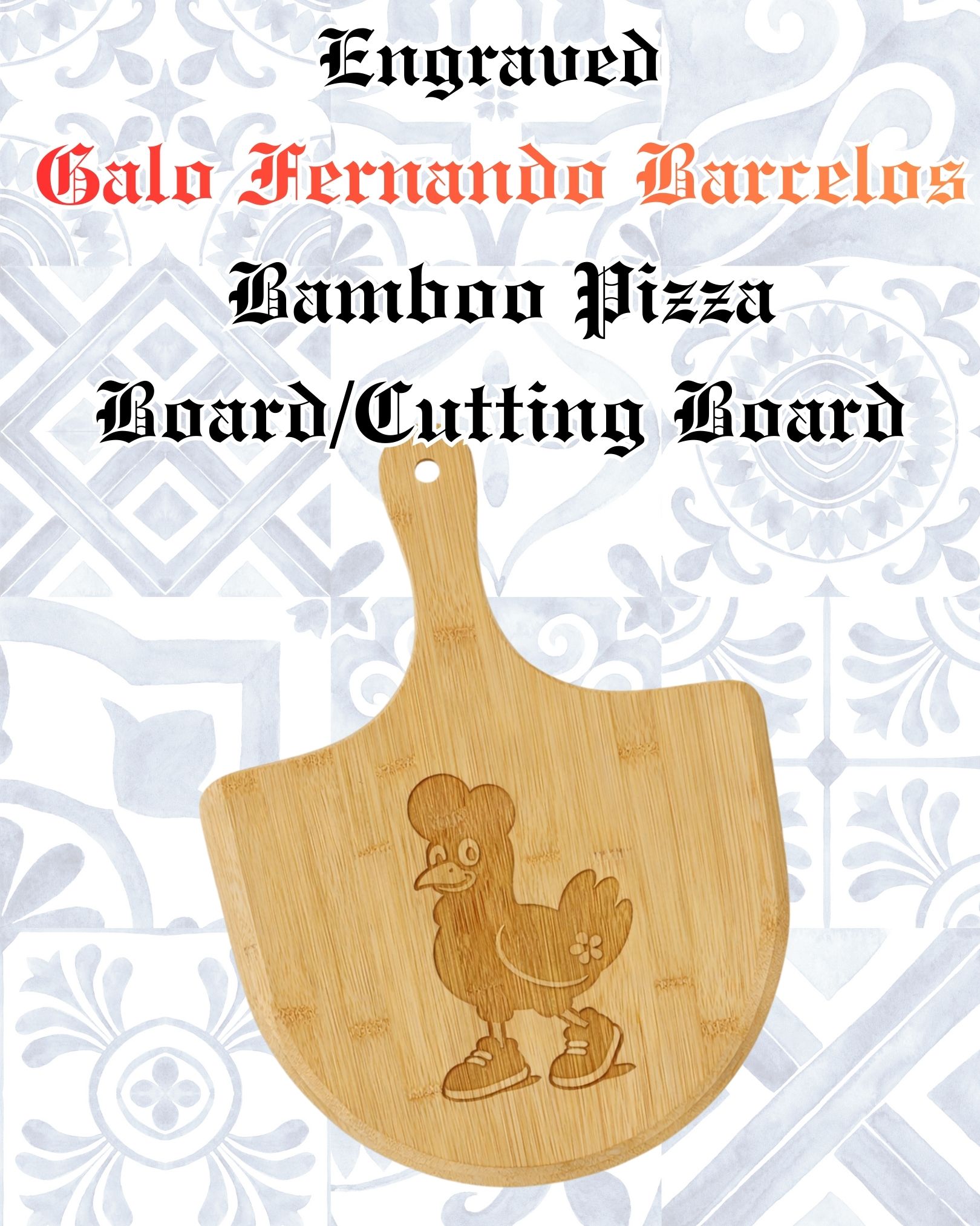 Engraved Galo Fernando Barcelos Bamboo Pizza Board/Cutting Board product thumbnail image Engraved Galo Fernando Barcelos Bamboo Pizza Board/Cutting Board product thumbnail image