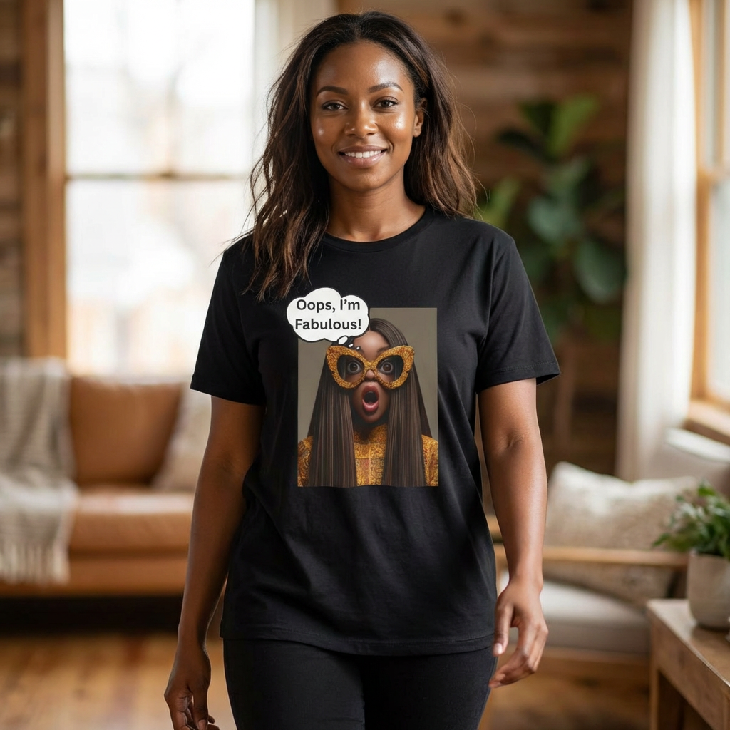 Graphic Tee — "Oops, I'm Fabulous!" Glam Mask Portrait product thumbnail image