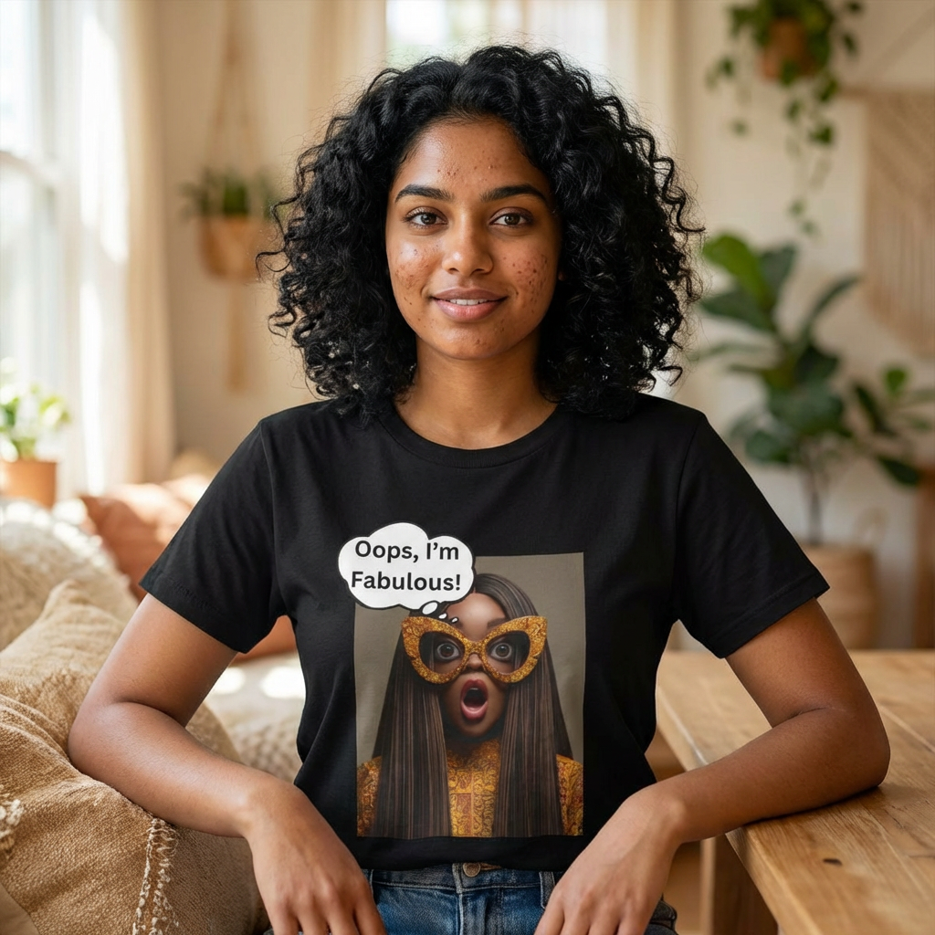 Graphic Tee — "Oops, I'm Fabulous!" Glam Mask Portrait product thumbnail image