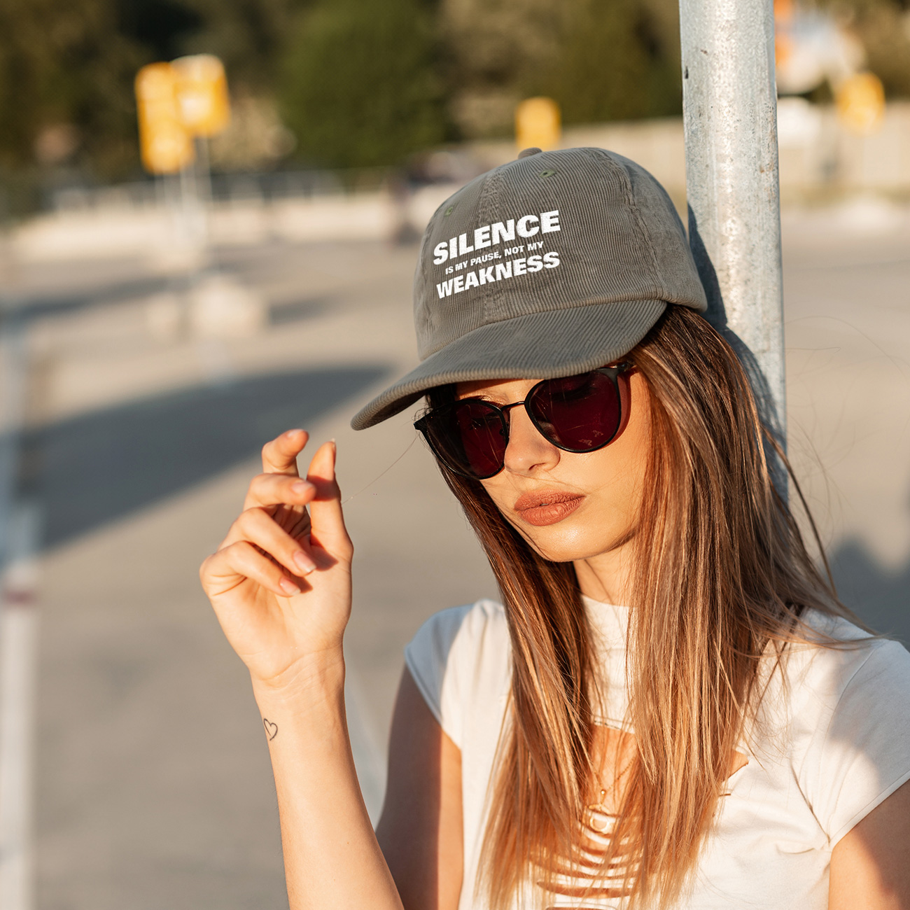Corduroy Baseball Cap — “Silence is Not Weakness” Embroidered Vintage Hat