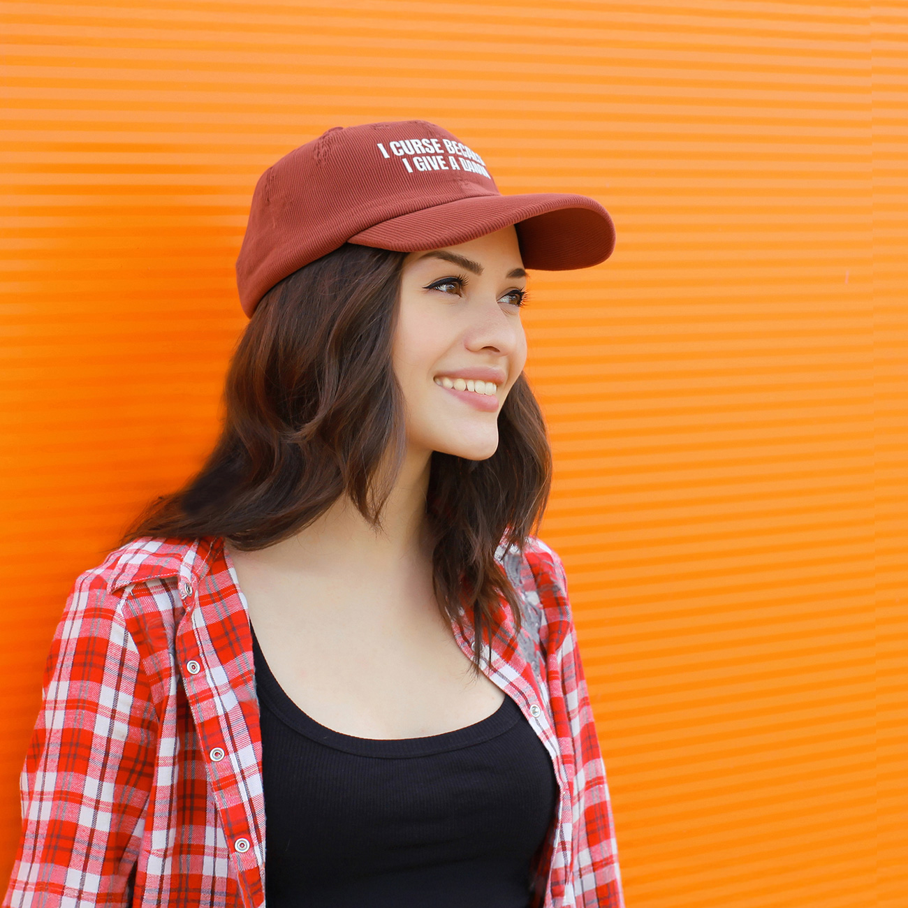 Corduroy Embroidered Cap — "I Curse Because I Give A Damn" Vintage Dad Hat product thumbnail image