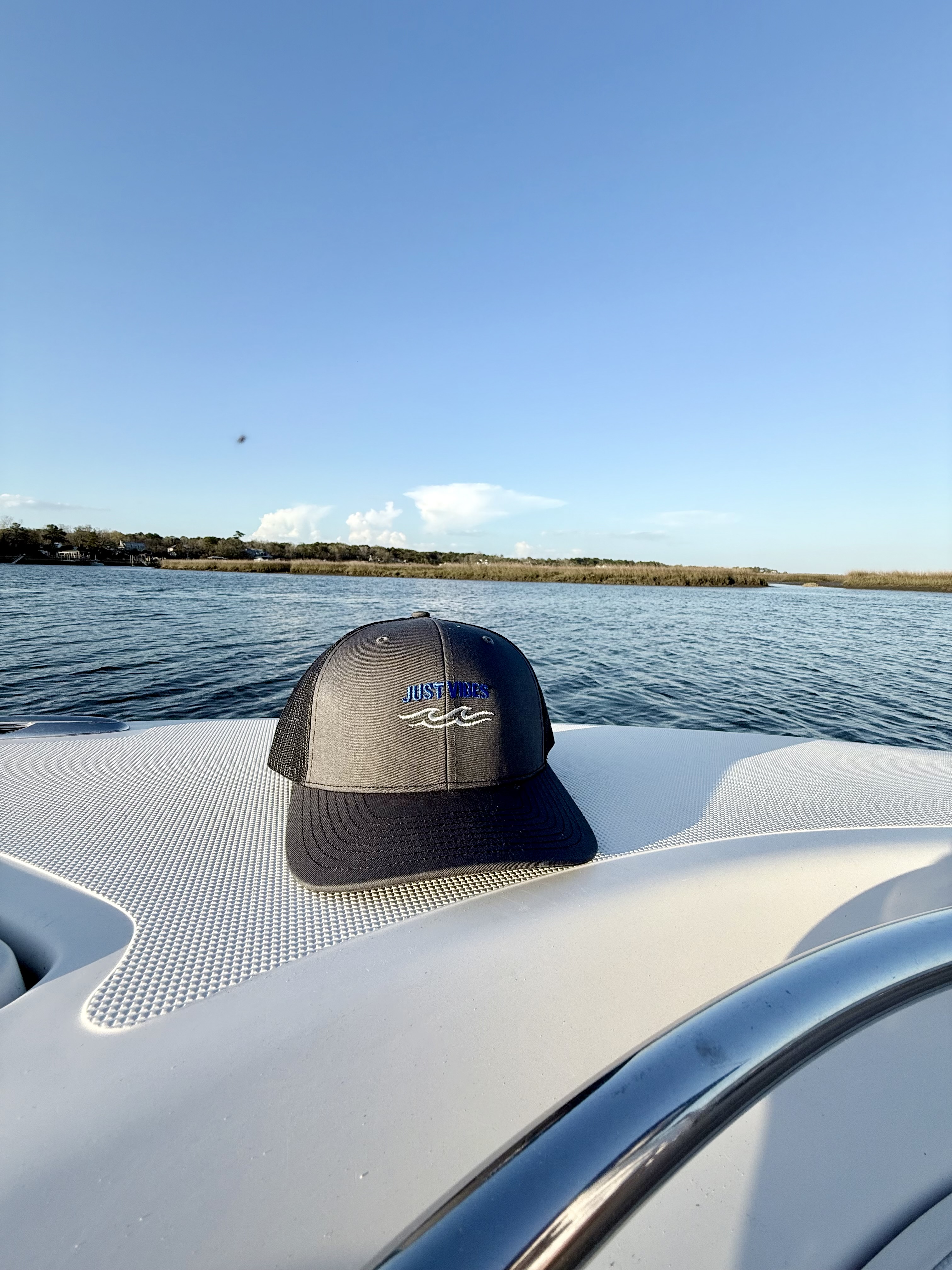 Embroidered Trucker Hat - Just Vibes Snapback product thumbnail image Embroidered Trucker Hat - Just Vibes Snapback product thumbnail image