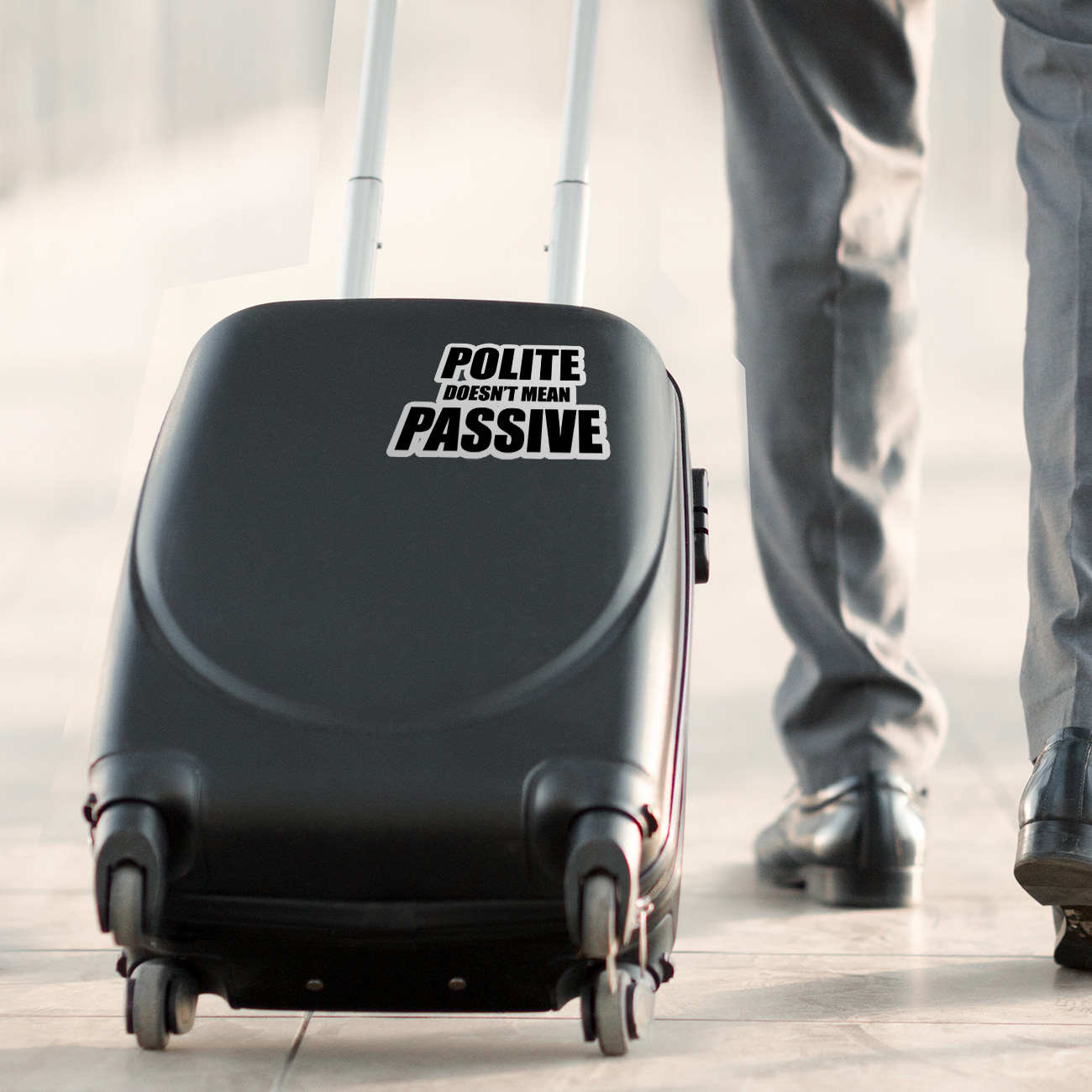 Polite Doesn't Mean Passive Sticker — Bold Empowerment Kiss-Cut Vinyl Sticker product thumbnail image Polite Doesn't Mean Passive Sticker — Bold Empowerment Kiss-Cut Vinyl Sticker product thumbnail image