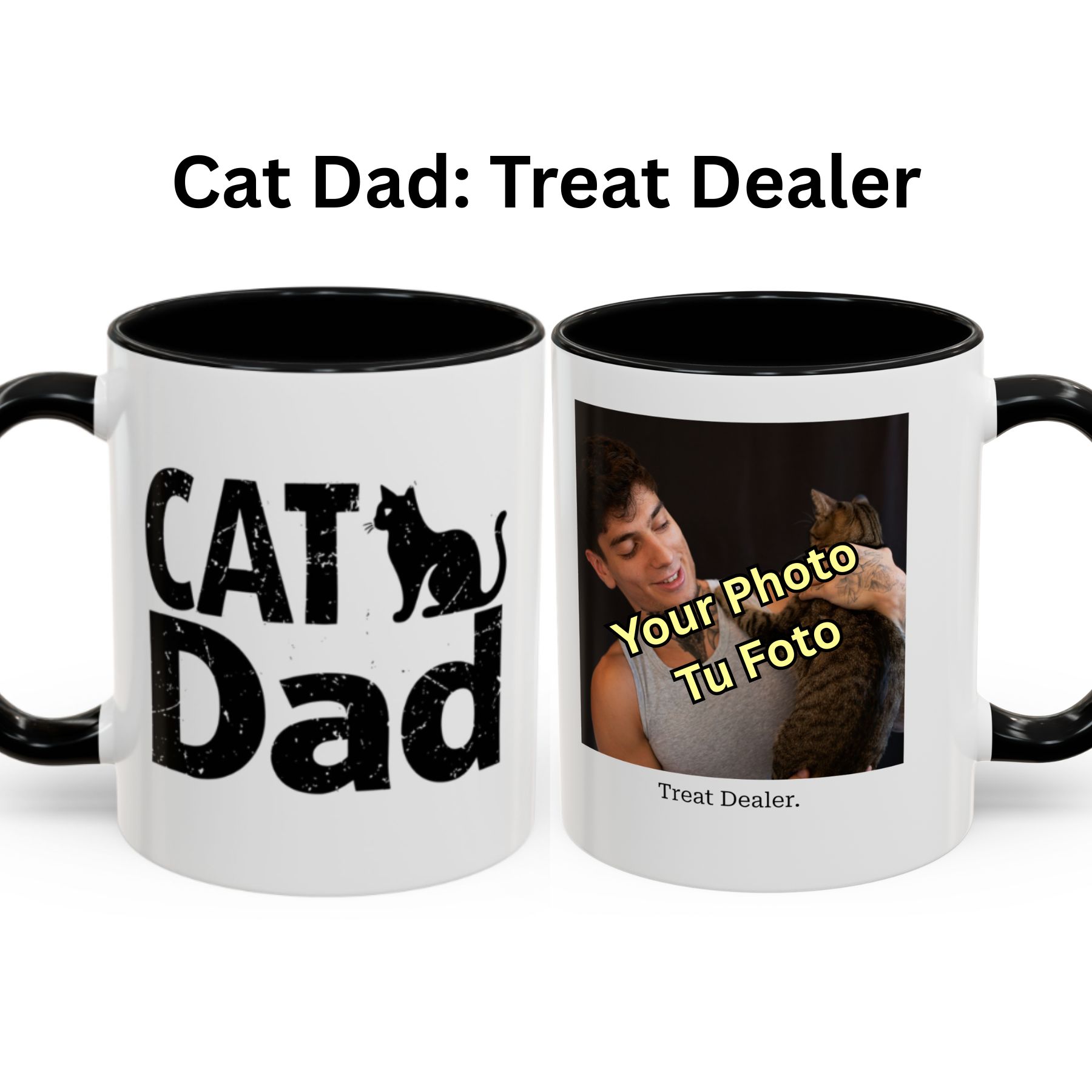 Cat Dad Mug (Personalized Photo) – Treat Dealer (11oz/15 oz, Black Rim) product thumbnail image